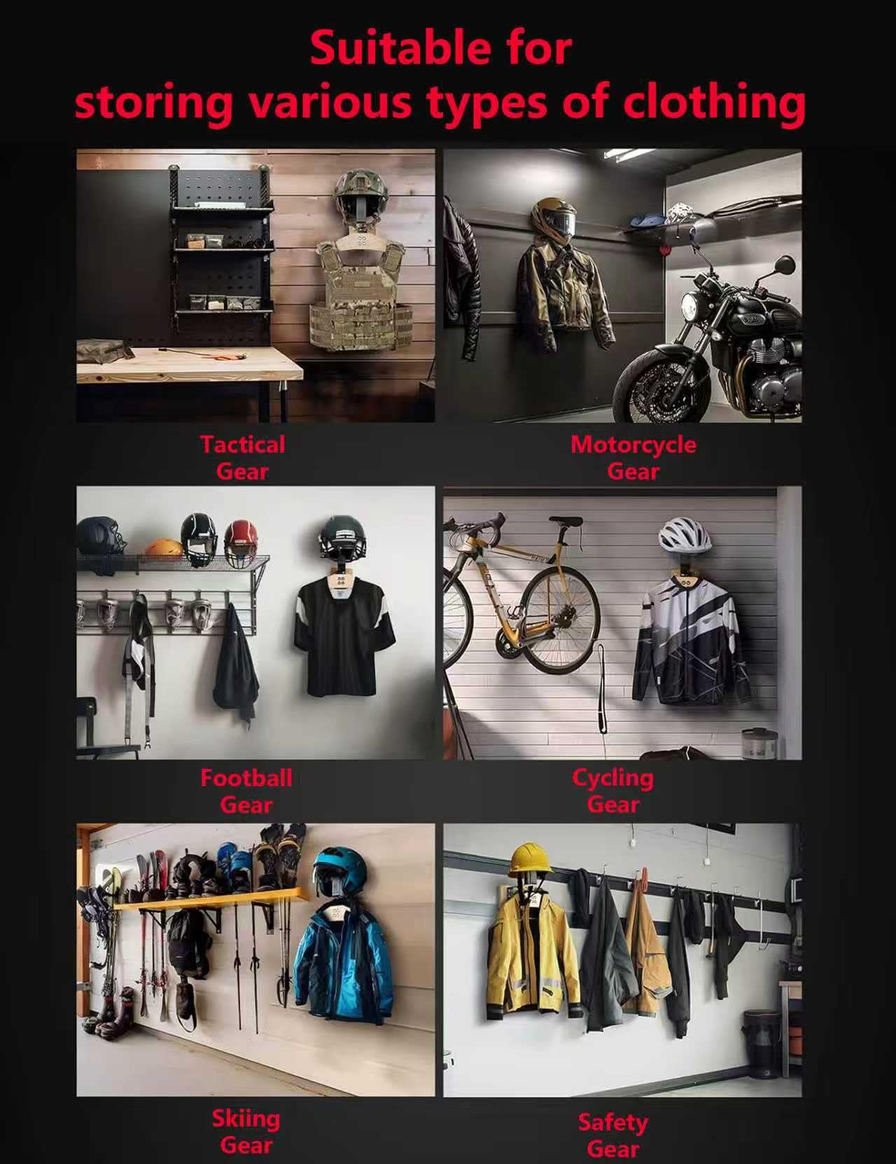 Motorrad Garderobe, Motorradhelm Halterung Wand & Westenhalter für Radfahren & Jacke, Tactical Gear Wall Mount