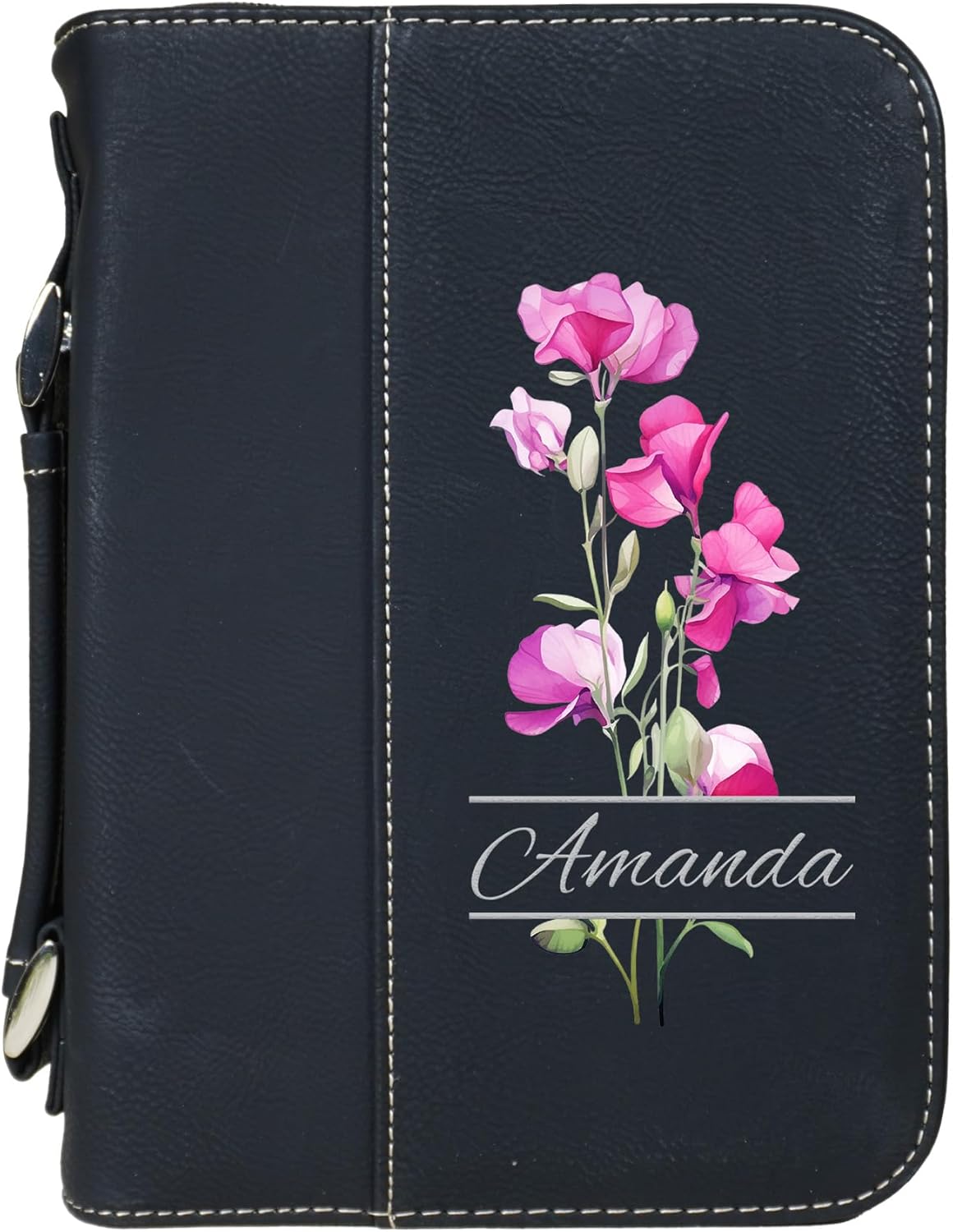Daphne's Curations Personalized Vegan Leather Zippered Bible Cover – Custom Engraved Scripture Journal Case with Handle, Pen Holder & Pocket – Fits Large & Medium Bibles