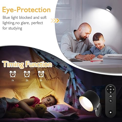 Miniatura 4 de Lámpara LED recargable por USB con 3 temperaturas de color y 5 niveles de brillo de luz, bola magnética giratoria de 360 y control remoto para