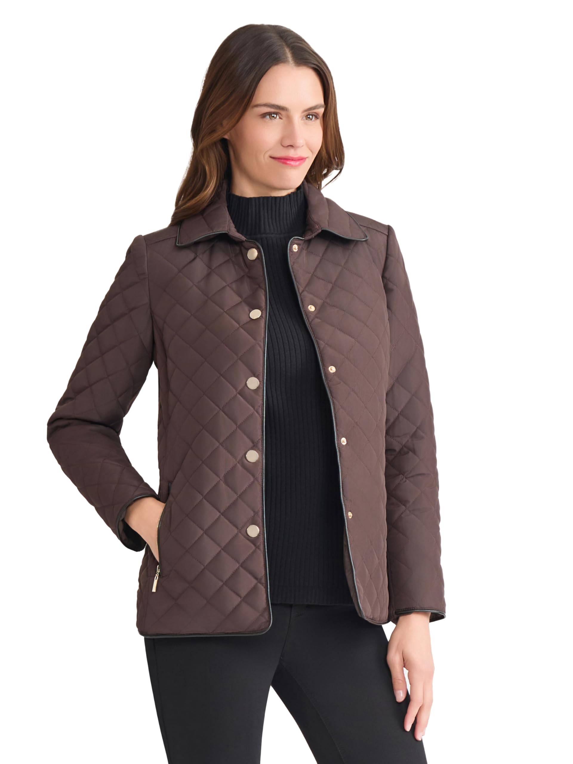 Jones New York womens Quilted Snap-front Jacket