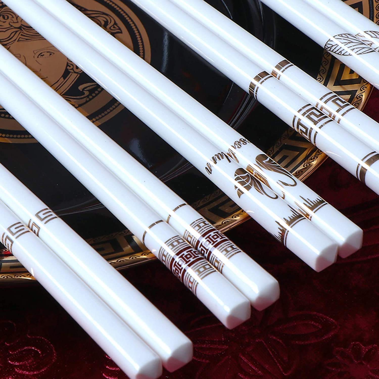 Coffret Cadeau de 10 Paires de Baguettes en Porcelaine avec étui, Baguettes japonaises réutilisables pour sushis，Q