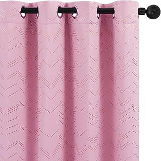 Deconovo Blackout Curtains Gold Zigzag Lines Foil Printed Curtains for Kids Bedroom 46 x 54 Inch Pink 2 Panels