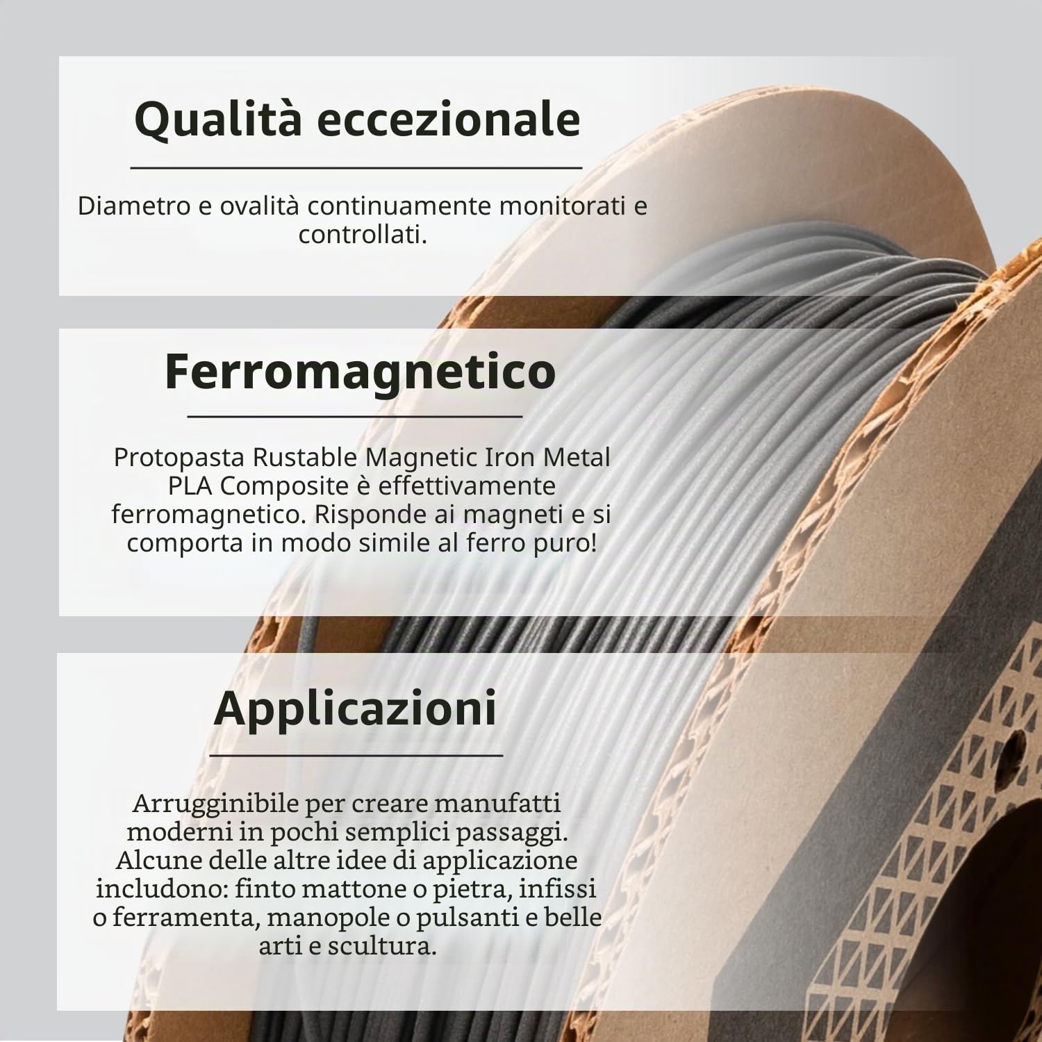 Proto-pasta FEP11705 - Bobina di fil di ferro PLA magnetico, si può ottenere un effetto ruggine, da 1,75 mm, 500 g, colore: grigio