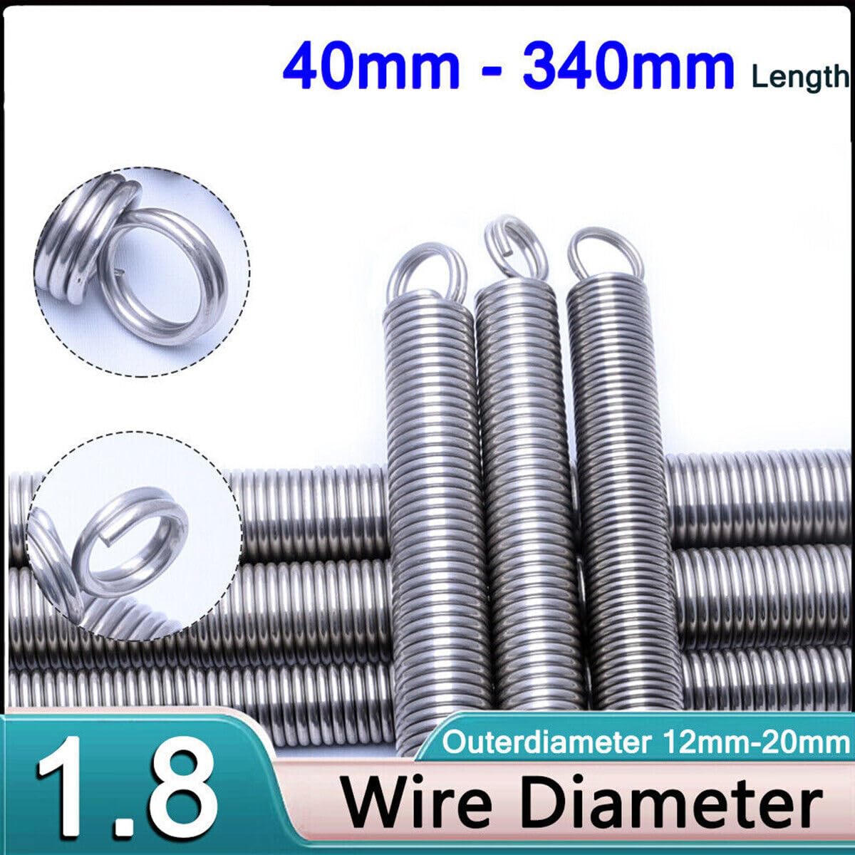 1Pcs Wire Diameter 1.8mm OD12-20mm Stainless/Carbon Tension Expansion Springs L=40-340mm, (1.8X15 mm,Length250 mm)