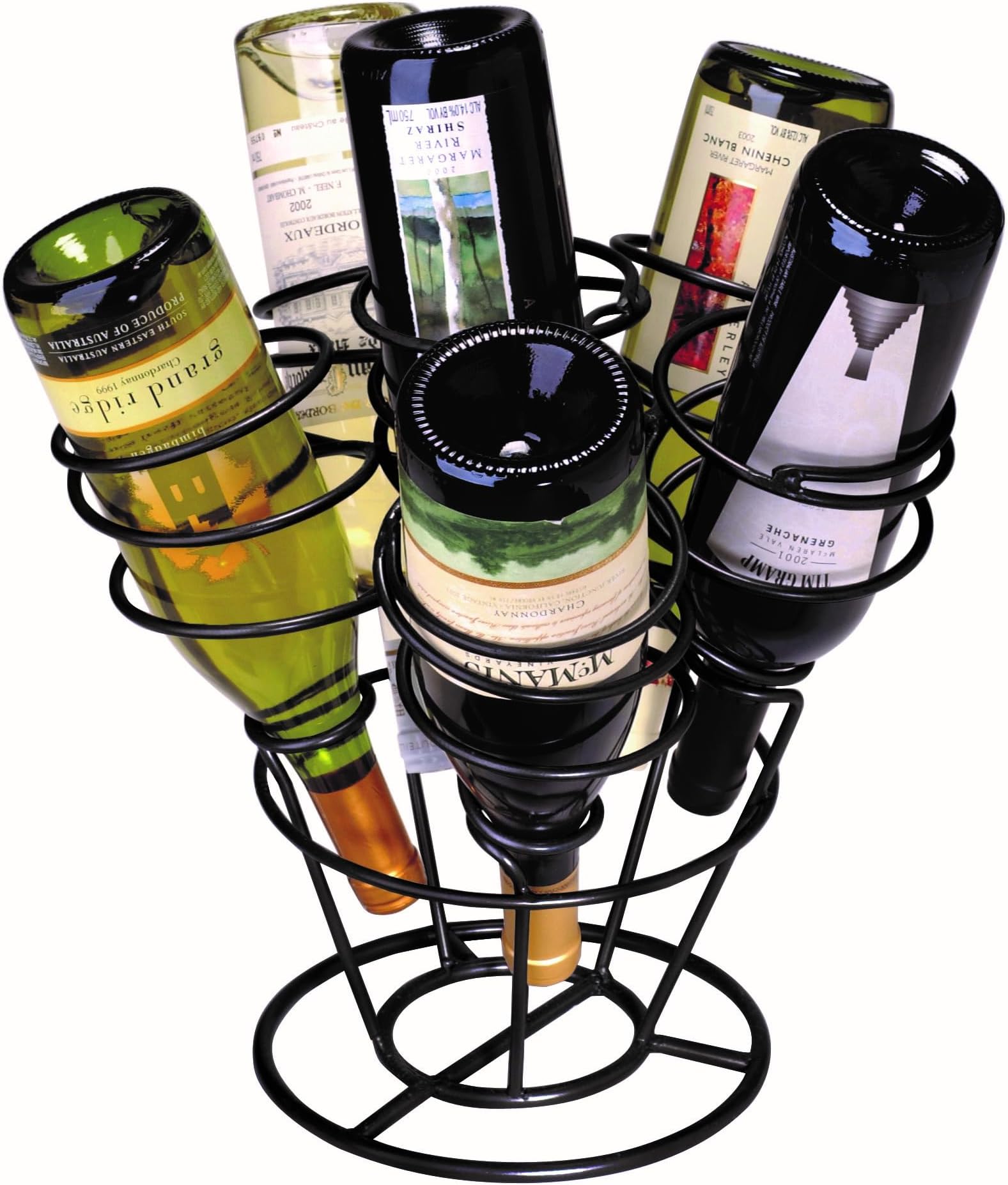 Bottle Bouquet Wine Rack, Black, Tabletop Metal Wine Rack, Countertop Wine Storage Holder - 6 Bottle