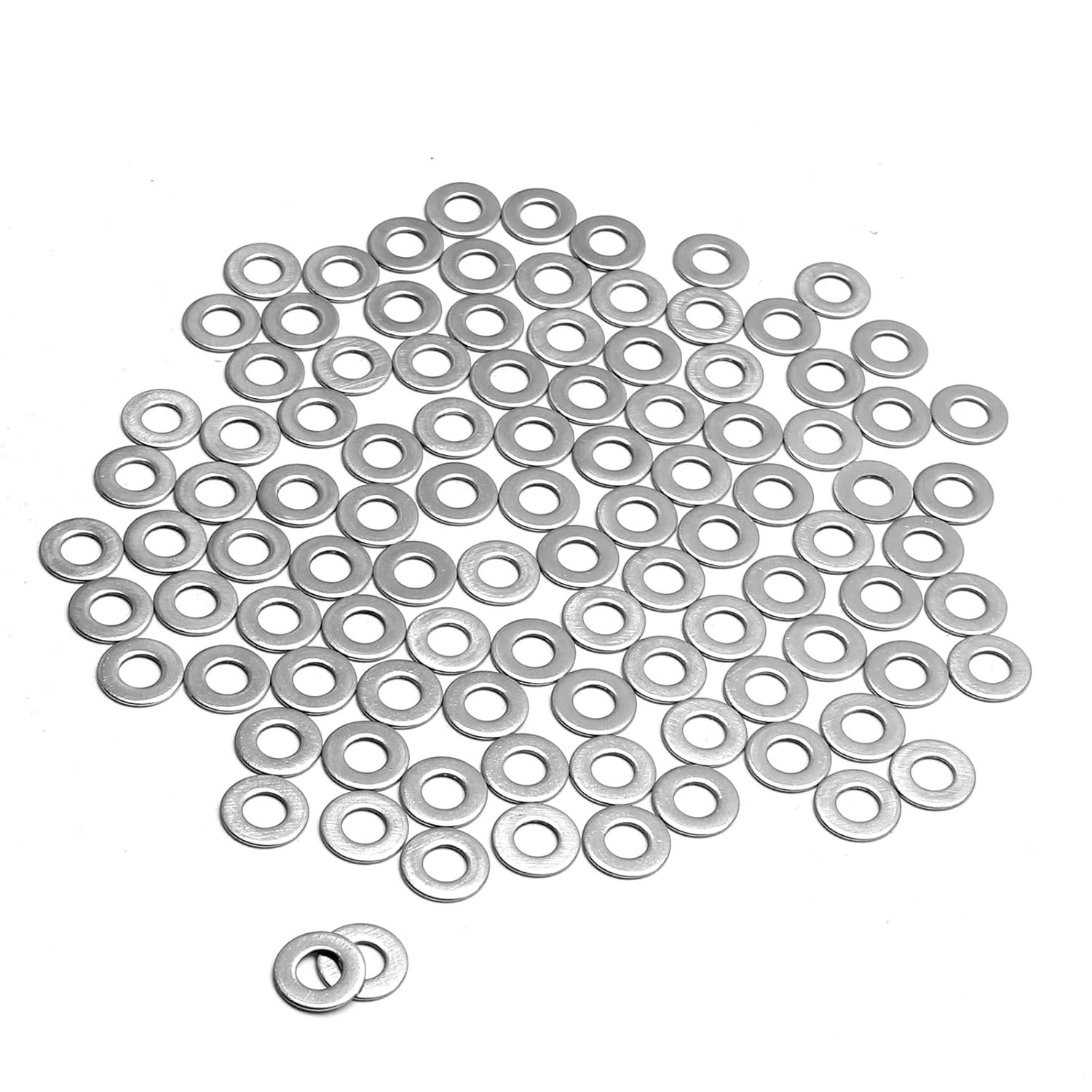 Bivethoi 304 Stainless Steel Flat Washers, 100 Pcs, 1/4" OD, M3*7mm*0.5mm