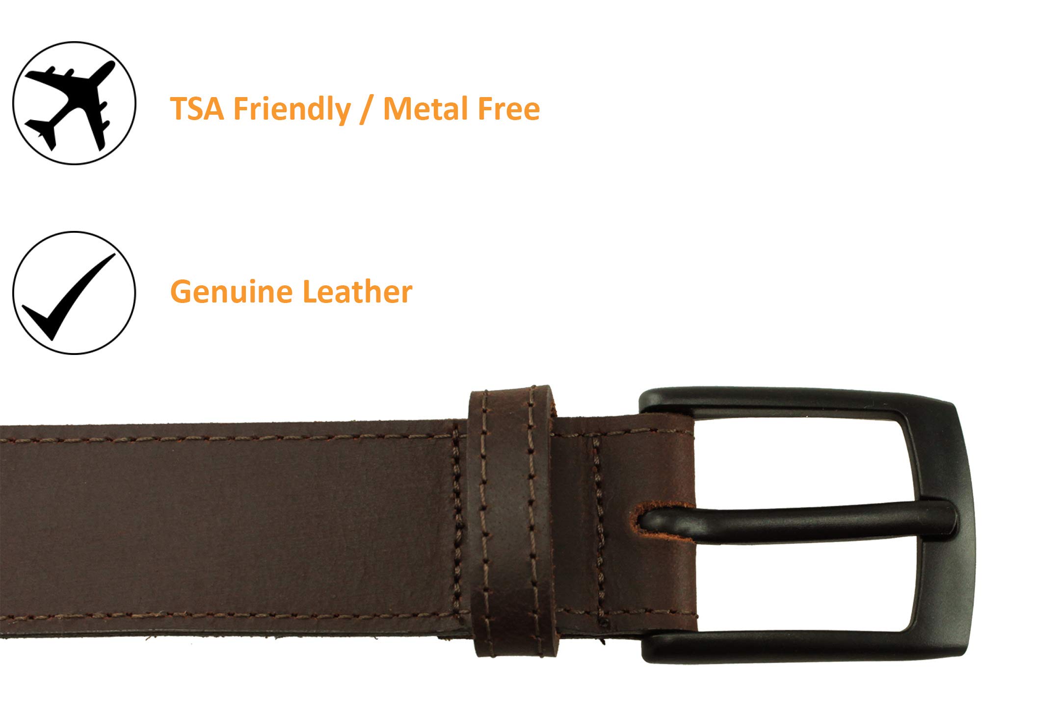 Thomas Bates Men's Metal Free Leather Dress Belt Security Friendly Highliner (Brown, 34)