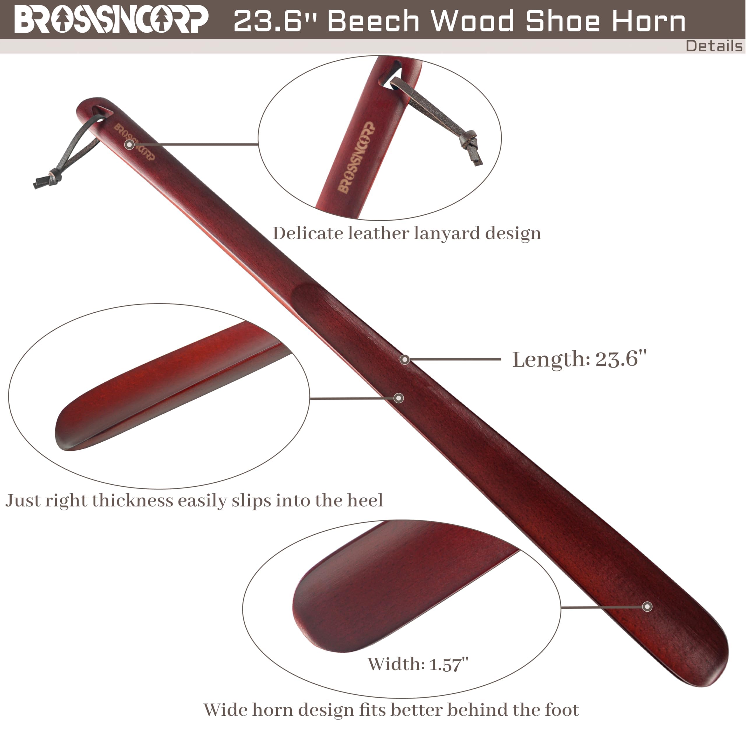 Brosisincorp Calzador de madera con mango largo para personas mayores, 23.6 pulgadas, fácil de llevar, para mujeres, niños, bebés, ancianos, anillos colgantes