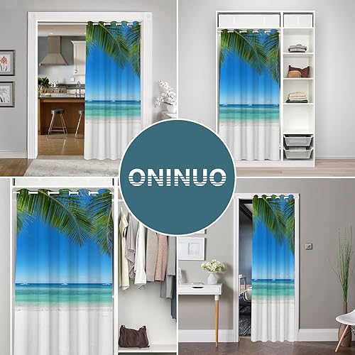 Miniatura 4 de Cortinas opacas para puerta con diseño escénico del océano para puertas, paisaje de playa, playa, playa, arena, para armario de dormitorio, con
