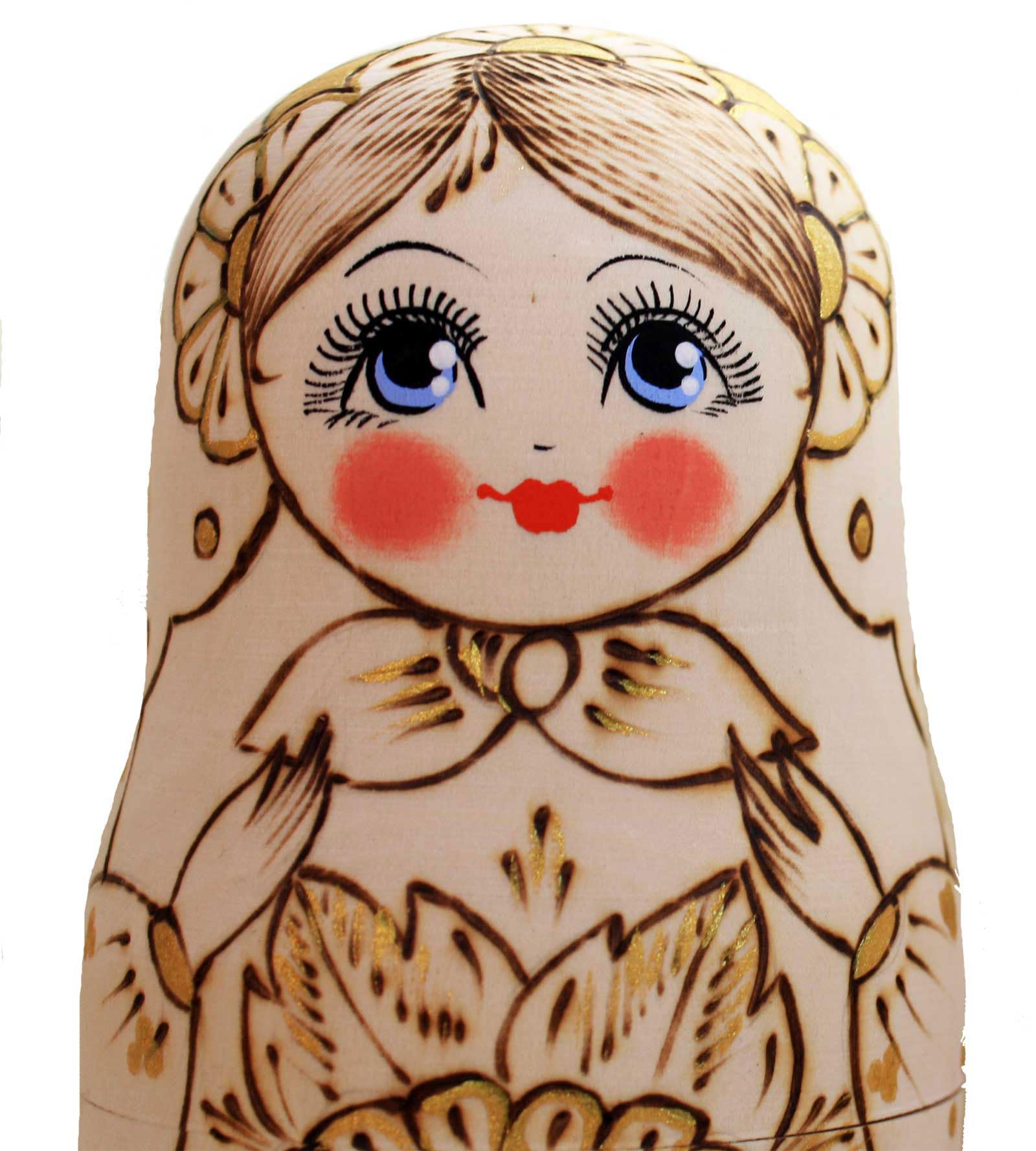 Matroschka Babuschka Matryoshka Holz Figuren Sonnenblume 5 Puppen Holzbrandmahlerei