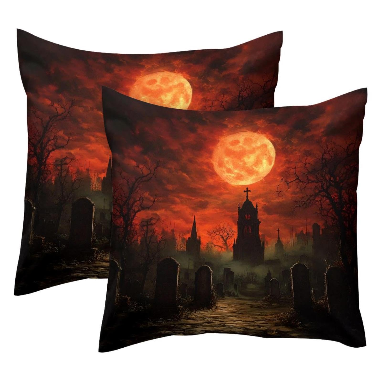 Housse de coussin en velours doux 50x50 motif lune rouge finition premium