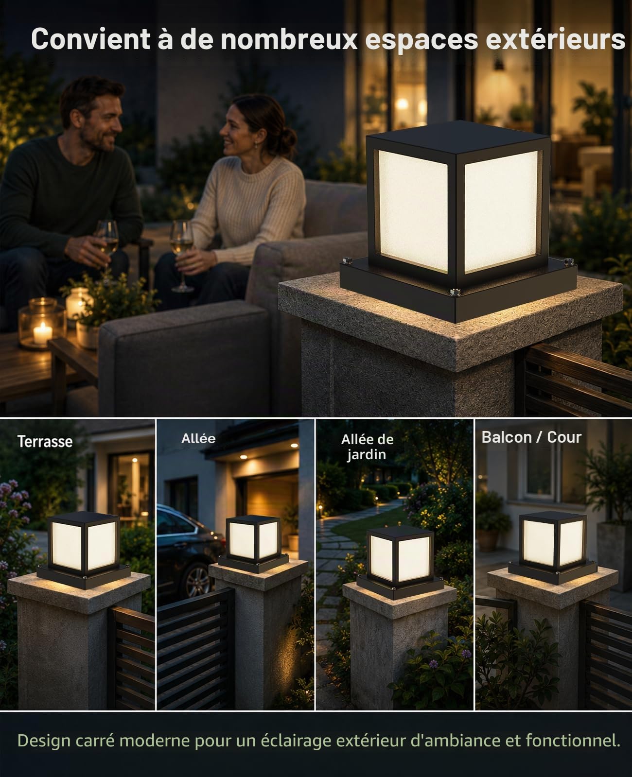 Borne Éclairage Extérieur 230V, IP65 Lampe de Jardin, Noir