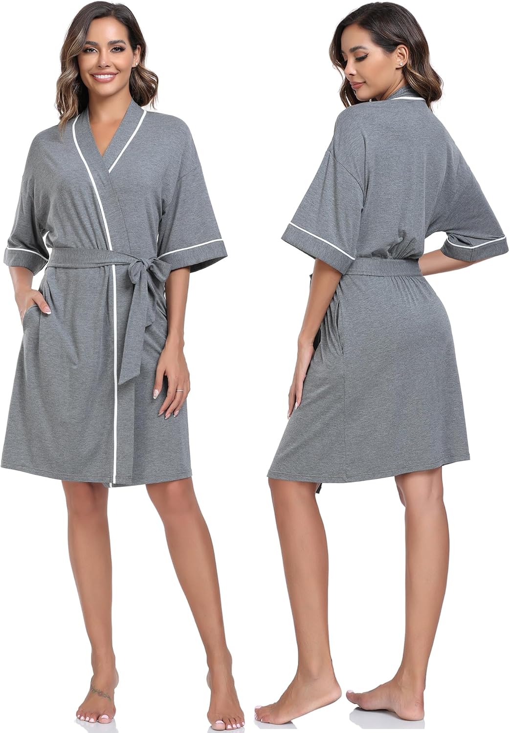 COLORFULLEAF Womens Bamboo Short Robes Lightweight Kimono Cotton Robe Soft Knit Bathrobe Ladies Loungewear with Pockets