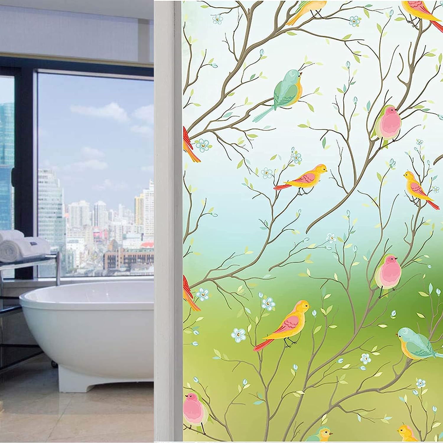 Excefore Privacy Window Films, Self Adhesive Privacy Frosted Opaque Glass Window Film, for Bathroom Door, Decorative Stickers, UV Blocking Heat Control Coverings, Home Office, Front Door(45 * 300cm)