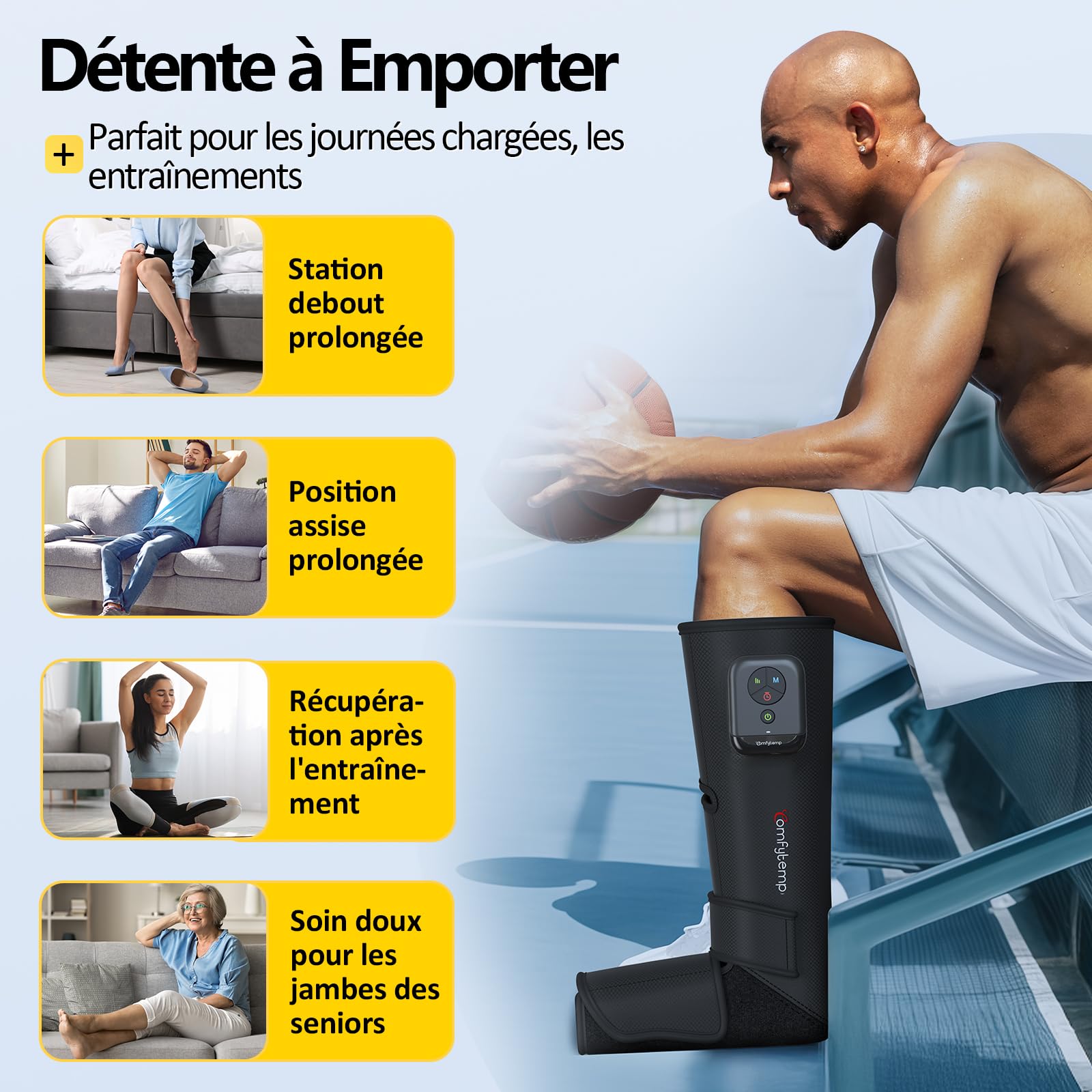 Comfytemp Massage Jambes Bottes Pressothérapie sans Fil pour Douleur et Relaxation, Massage par Compression, Batterie 2500mAh, Réglages DIY Masseur pour Jambes et Pieds, Idée Cadeau pour Maman, Papa