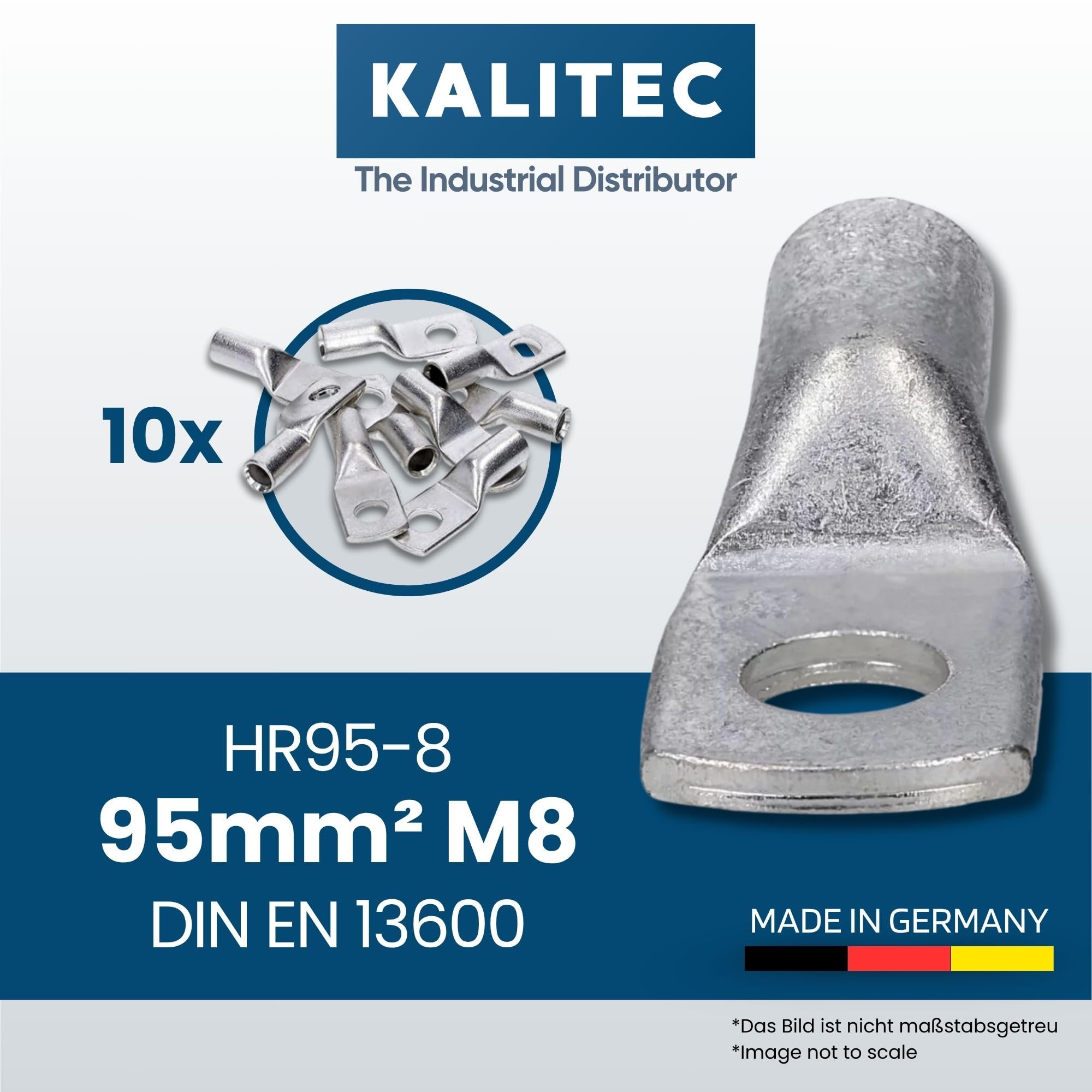 Kalitec HR95-8 - 10 capicorda tubolari, 95 mm², M8, senza foro di vista, made in Germany