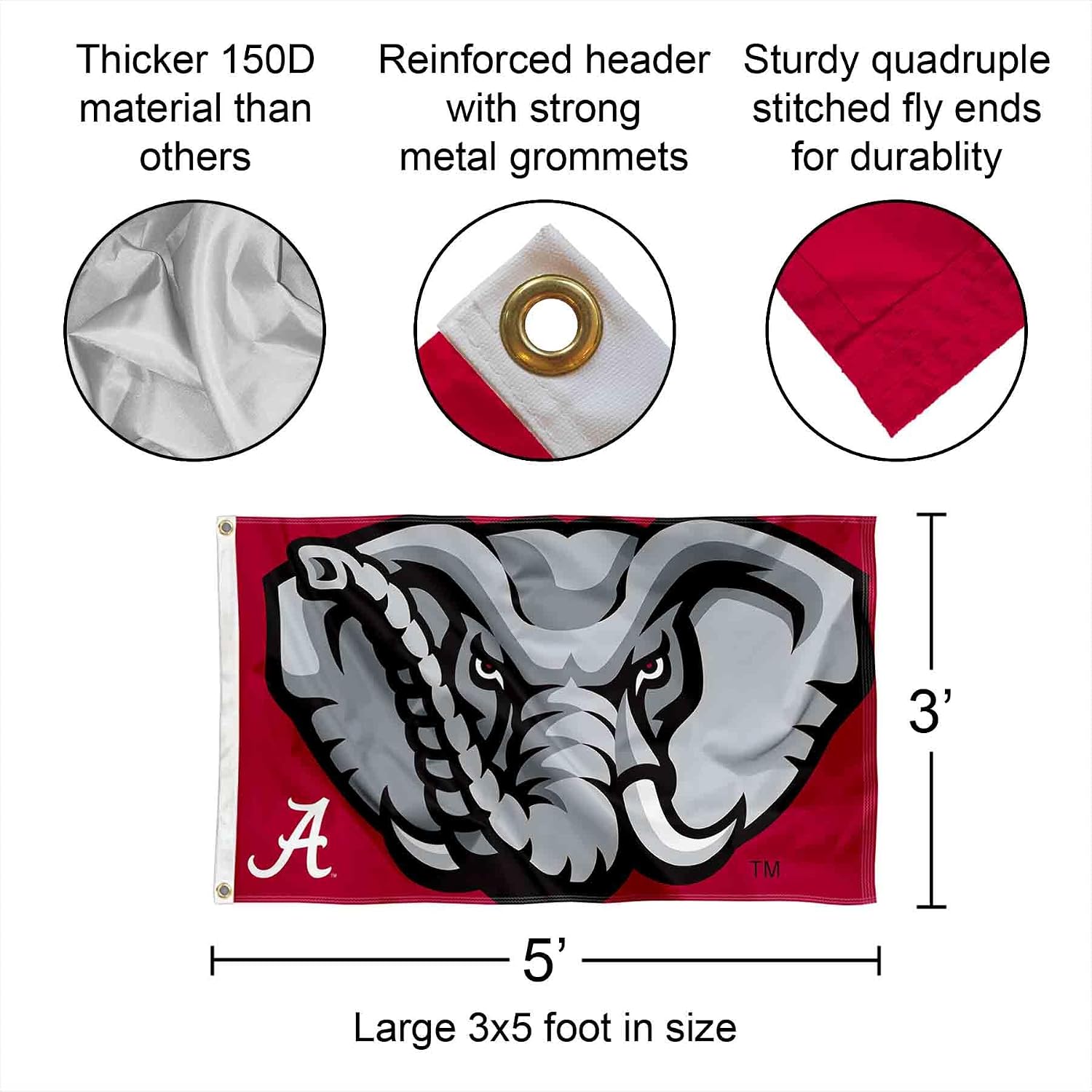 College Flags & Banners Co. Crimson Tide 3x5 Nylon Flag and Pole Bracket Mount Bundle