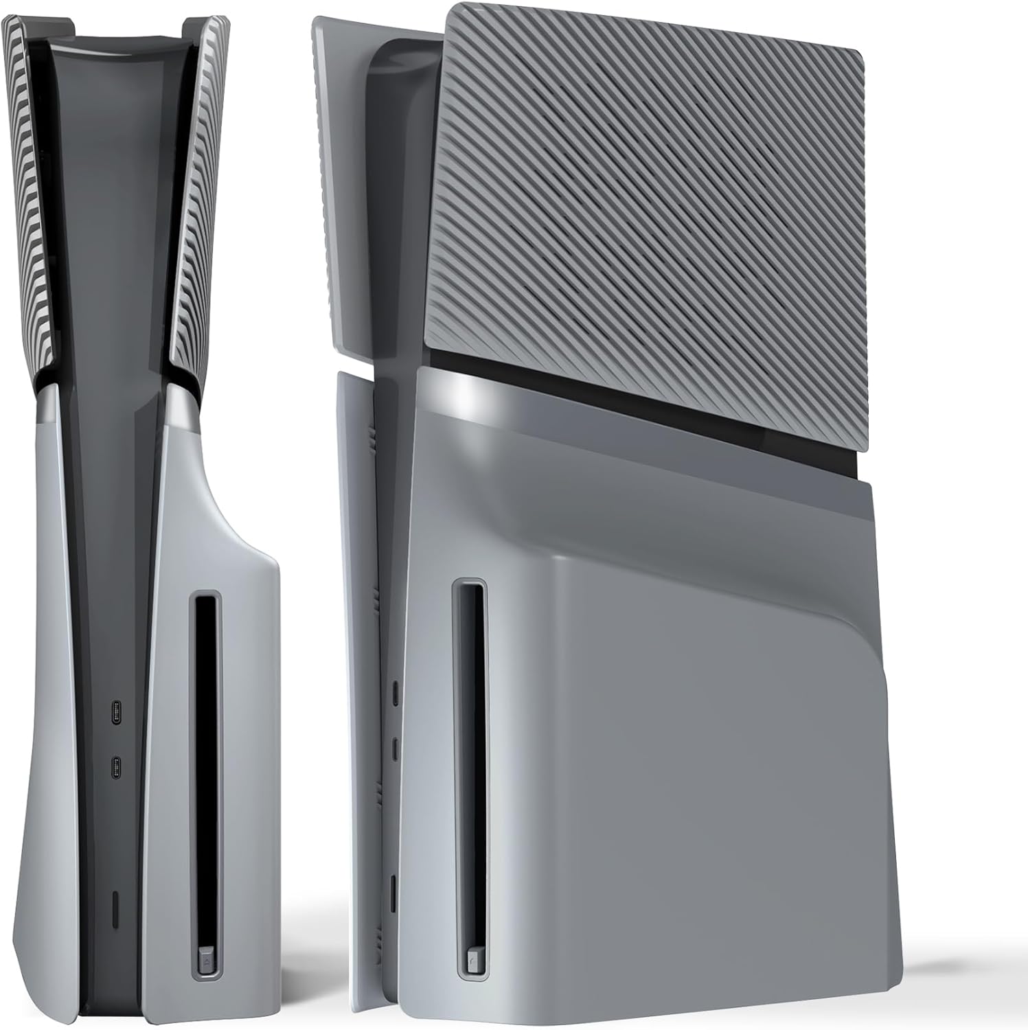 eXtremeRate eXcover Console Replacement Top Bottom Cover Compatible with ps5 Slim Disc Edition, Side Panel Faceplate Back Plate with Cooling Vent Shell Compatible with ps5 Slim Disc - New Hope Gray