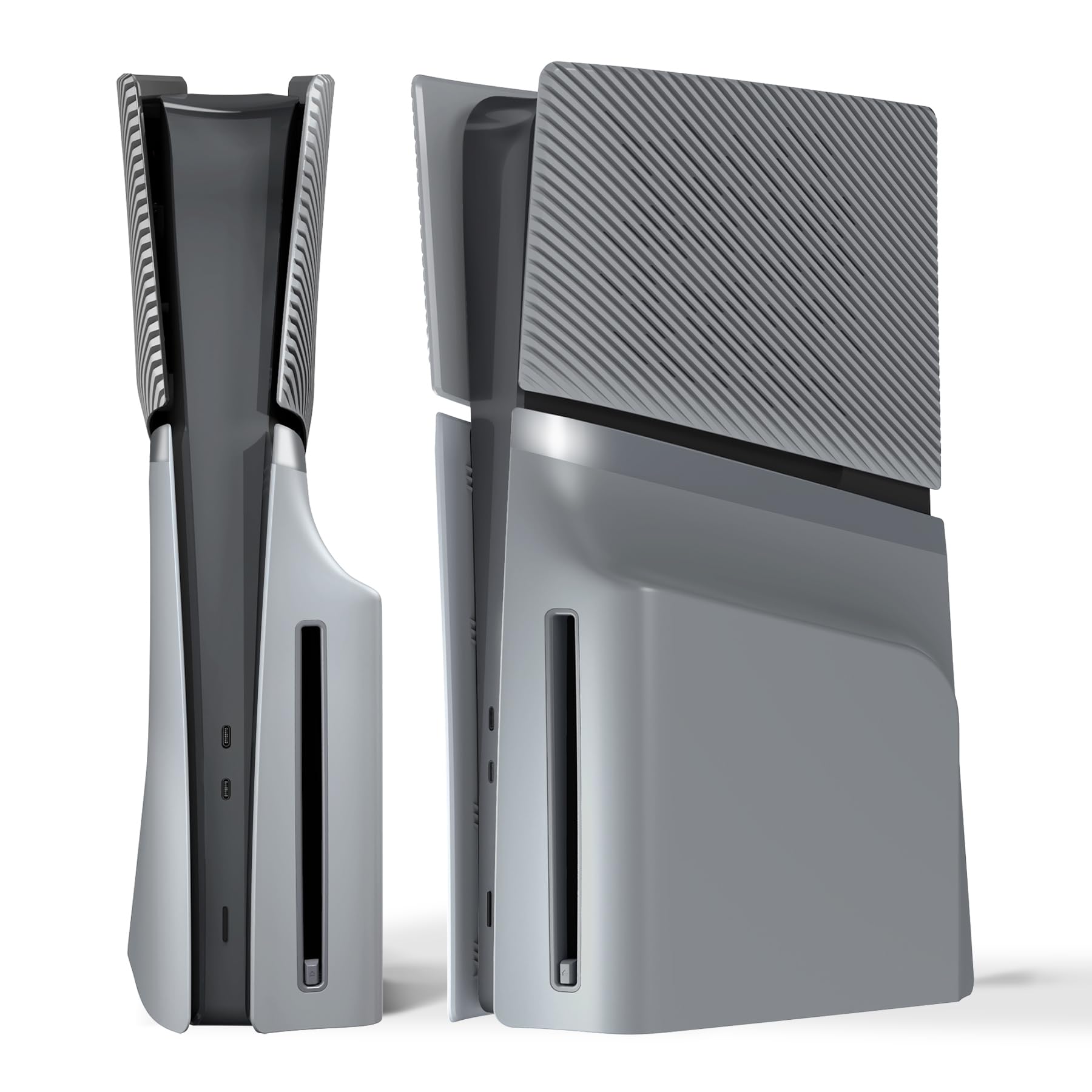 eXtremeRate eXcover Wymienny Górny Dolny Panel Konsoli Kompatybilny z ps5 Slim Disc Edition, Boczne Panele Obudowy Tylna Pokrywa z Otworem Wentylacyjnym Kompatybilna z ps5 Slim Disc Konsolą–Szary