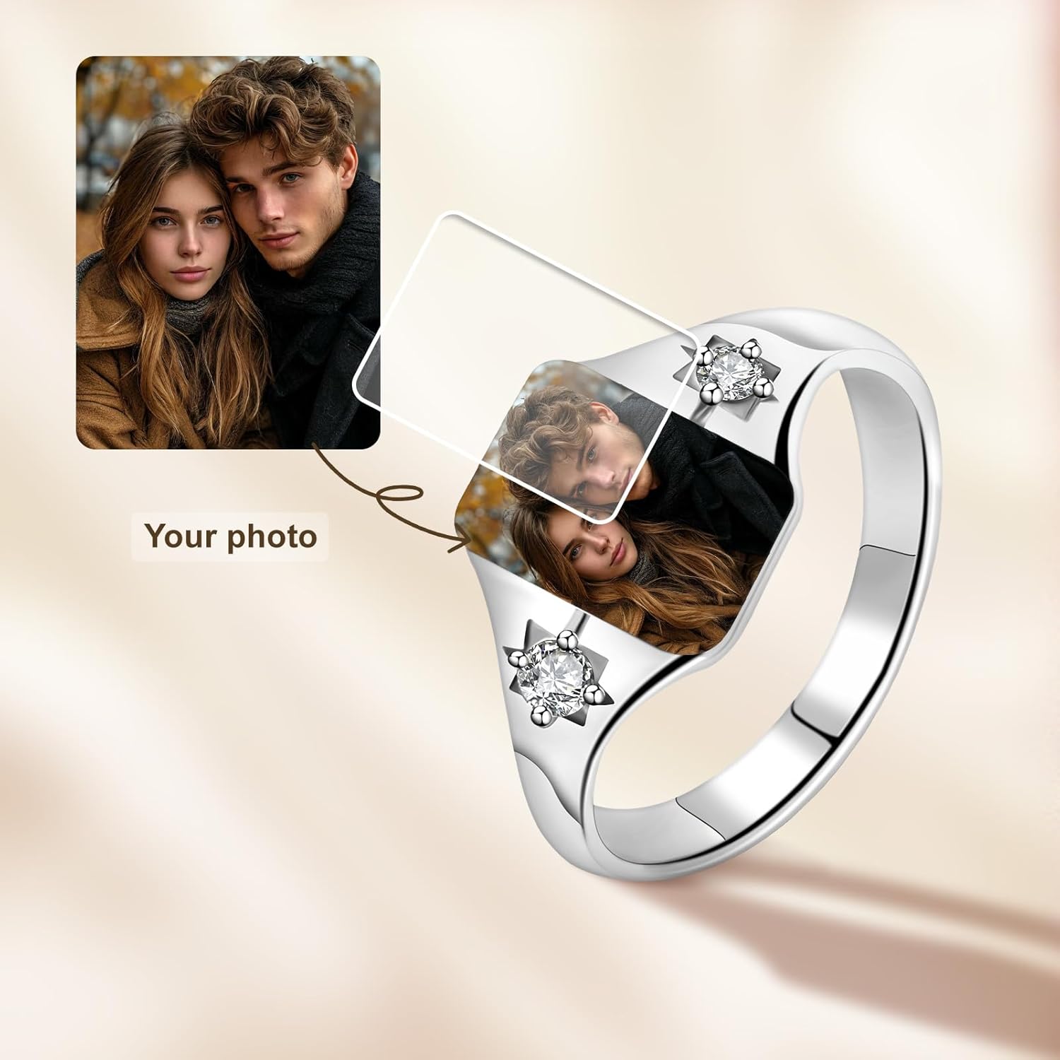 Personalized Photo Ring - Square/Heart Picture Ring Memory Gift for Women family Couple Friends Mother's Day Birthday Christmas Anniversary