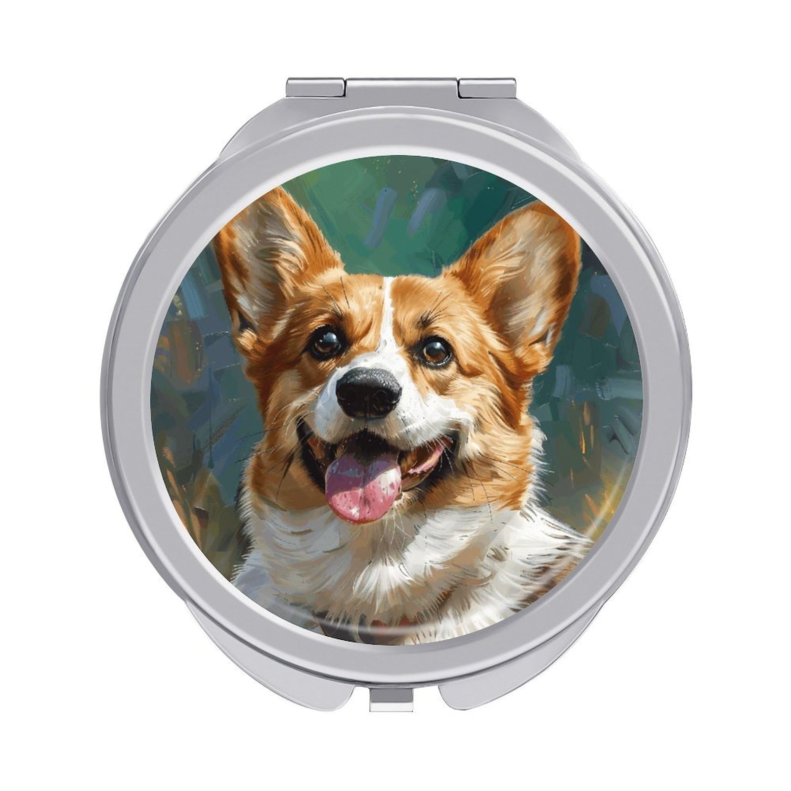 JTREHY Corgi Makeup Mirror Portable Folding Mirror Compact Travel Mirrors 2-Sided Round Pocket Mirrors Cute Handheld Beauty Mirror for Handbag Purse for Women Gift