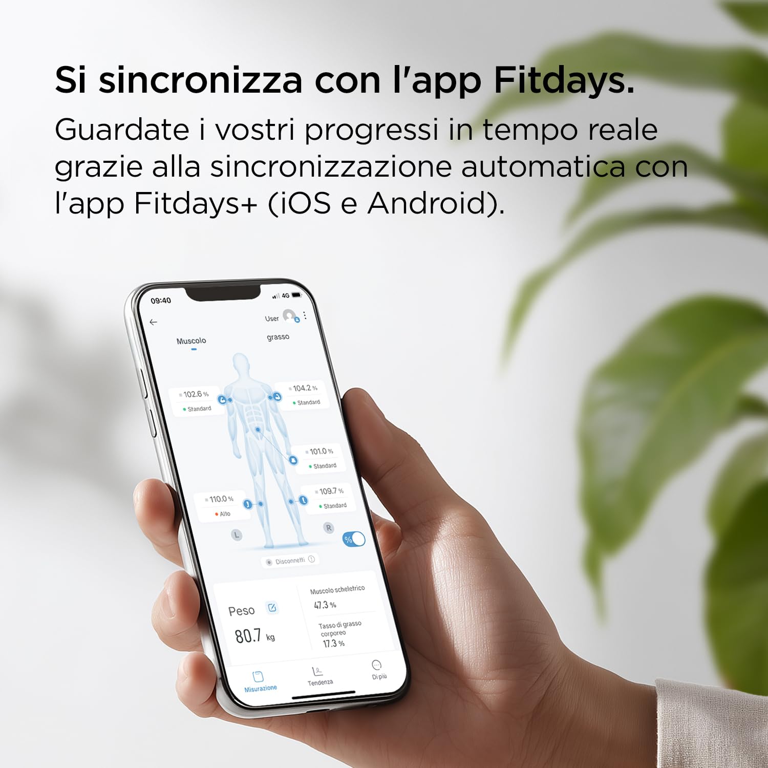 LAICA SMART Bilancia Personale-Traccia 30 Parametri Corporei-8 Elettrodi-Composizione Corporea Completa-BMI, Massa Muscolare e Altro-Sincronizzazione Con l'app Fitdays+-Supporto Multiutente-180kg