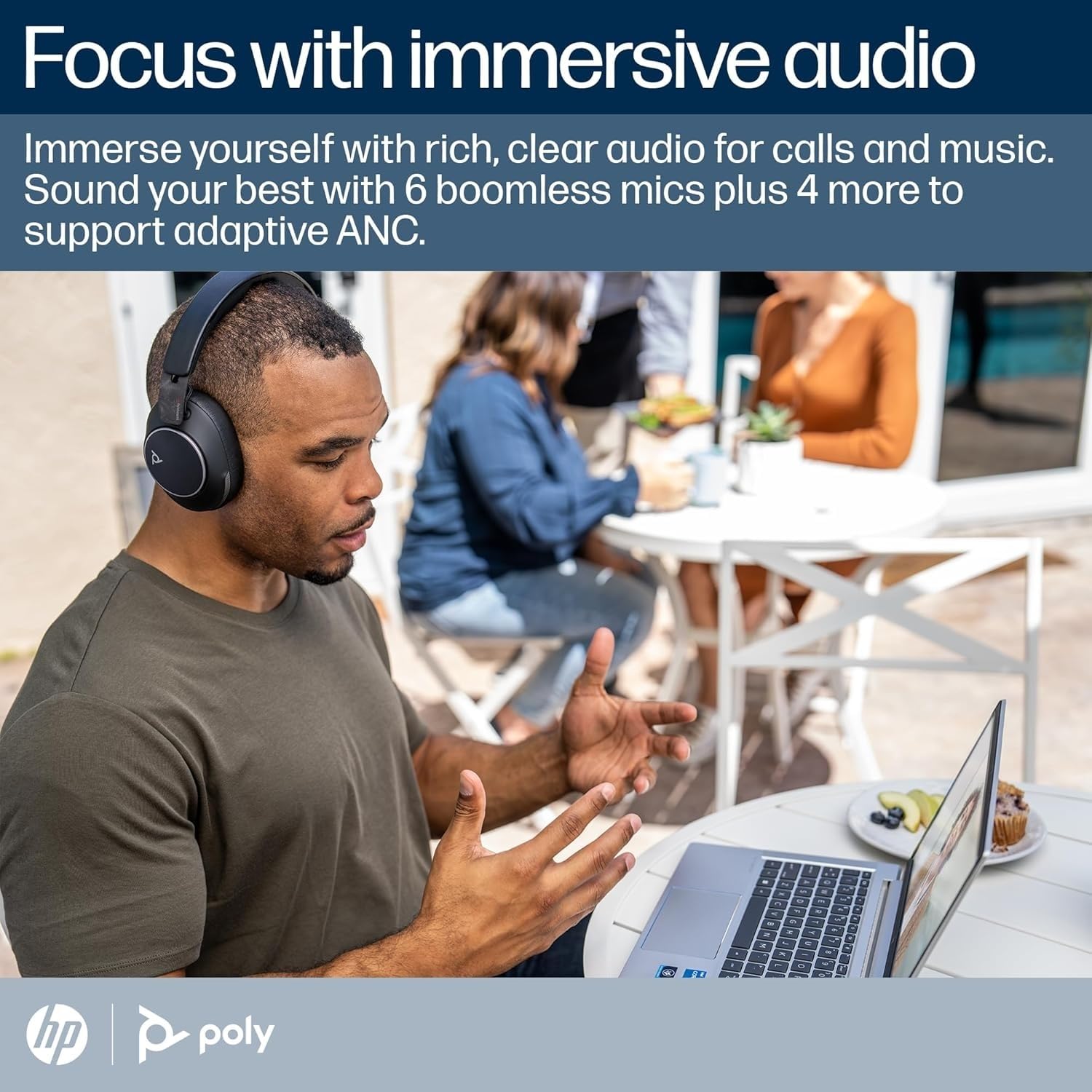 Poly Voyager Surround 80 UC, Cuffia Senza Filo, Connessione Bluetooth 5.3, USB-A e USB-C, Cancellazione Rumore, Cuscinetti in Similpelle, Autonomia 24 Ore, Compatibile con Windows 10 e macOS, Nero