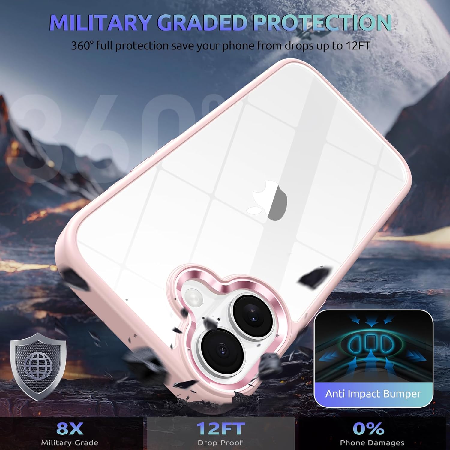 for iPhone 17 case,Crystal Clear Hard PC Back +Soft TPU Frame Shockproof Military-Drop Protection,Classic Hybrid Case for iPhone 17-6.3"(Light Pink) - Image 2