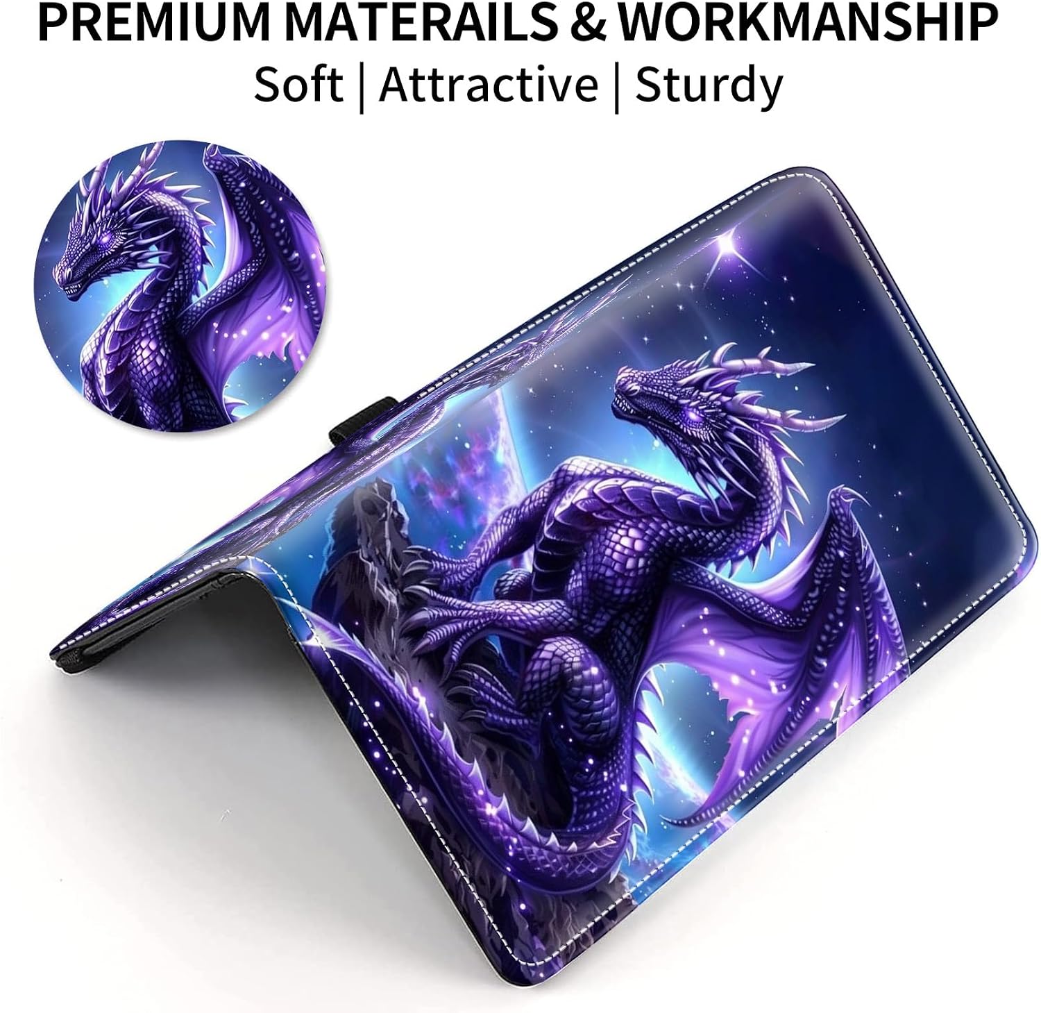 Leather Checkbook Covers for Personal Checkbook Check book Holder Cover Wallets for Women Men,RFID-Blocking Slim Checkbook Cover for Duplicate Checks with Elastic Strap,Purple Dragon