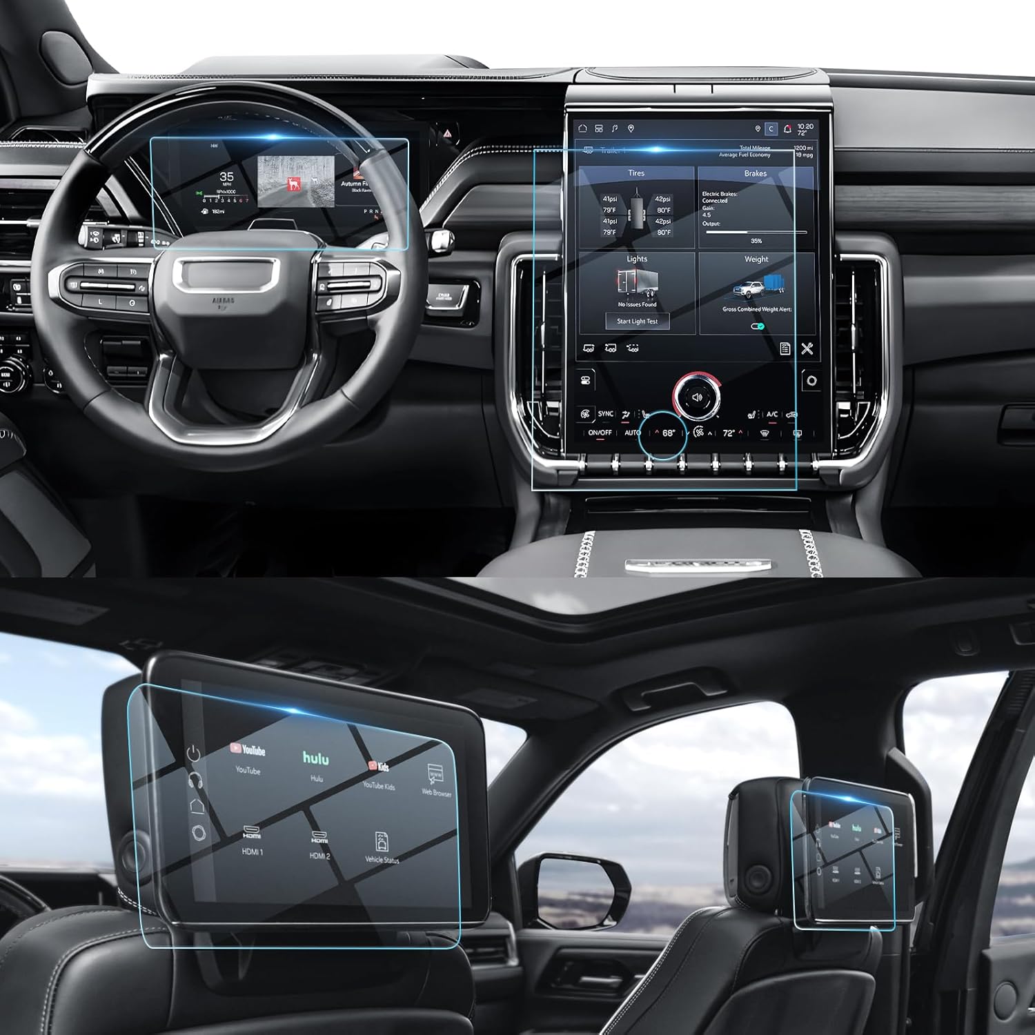 BIBIBO 4Pcs for 2025 GMC Yukon Accessories Screen Protector 2025 GMC Yukon 16.8"Navigation &12.6" Rear-Seat Touchscreen 11"Dashboard [Tempered Glass Anti-Scratch Ultra-Clear] GMC Yukon Accessories 2025 16.8"+12.6"+11"