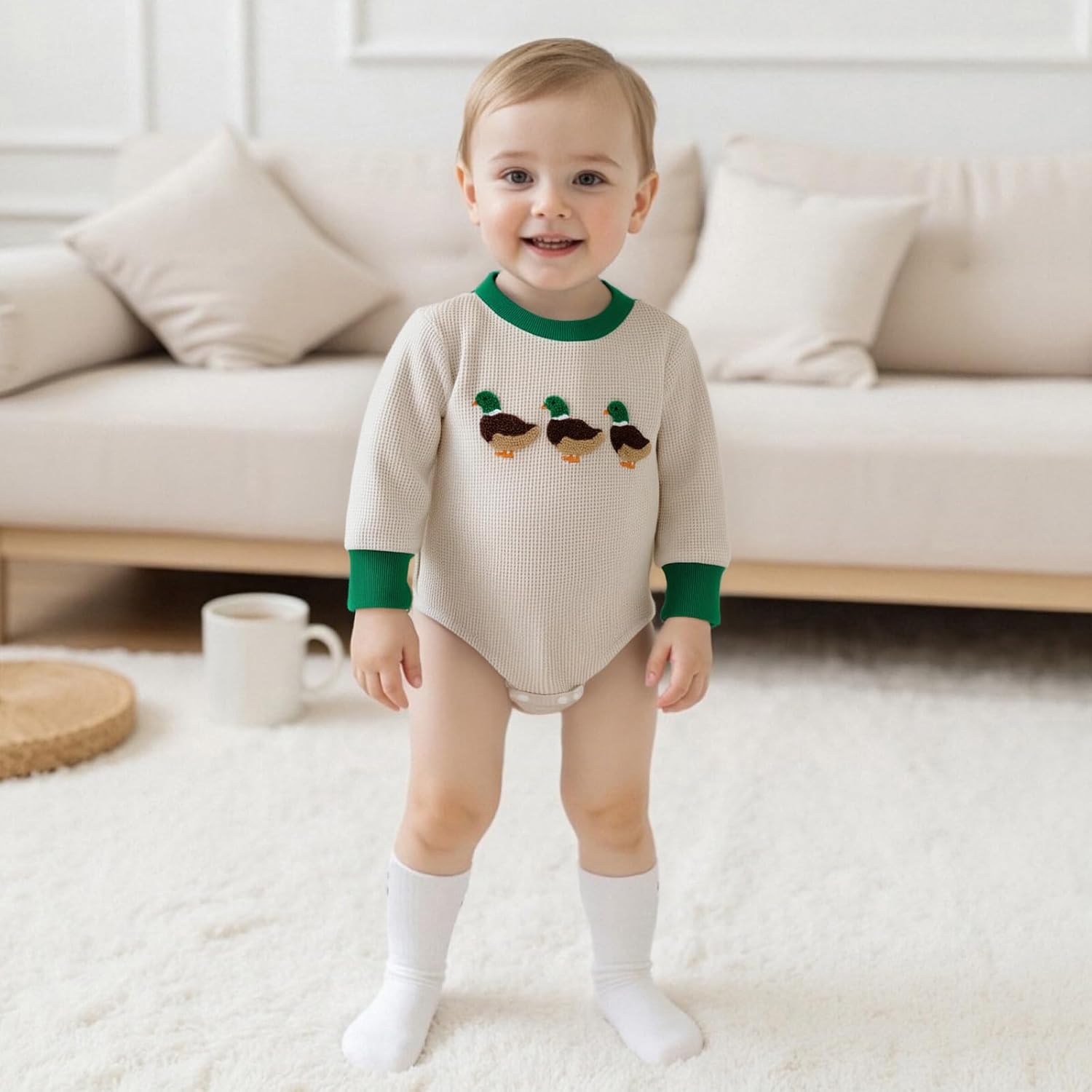 Baby Boy Hunting Outfit Newborn Daddys Hunting Buddy Mallard Duck Sweatshirt Bubble Romper Onesie Baby Fall Clothes (Apricot, 0-3 Months) - Image 6