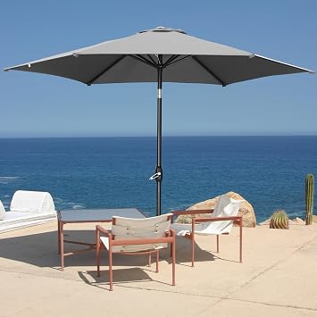9ft Patio Umbrella Outdoor Portable Table Market Umbrella with Push Button Tilt/Crank,Grey