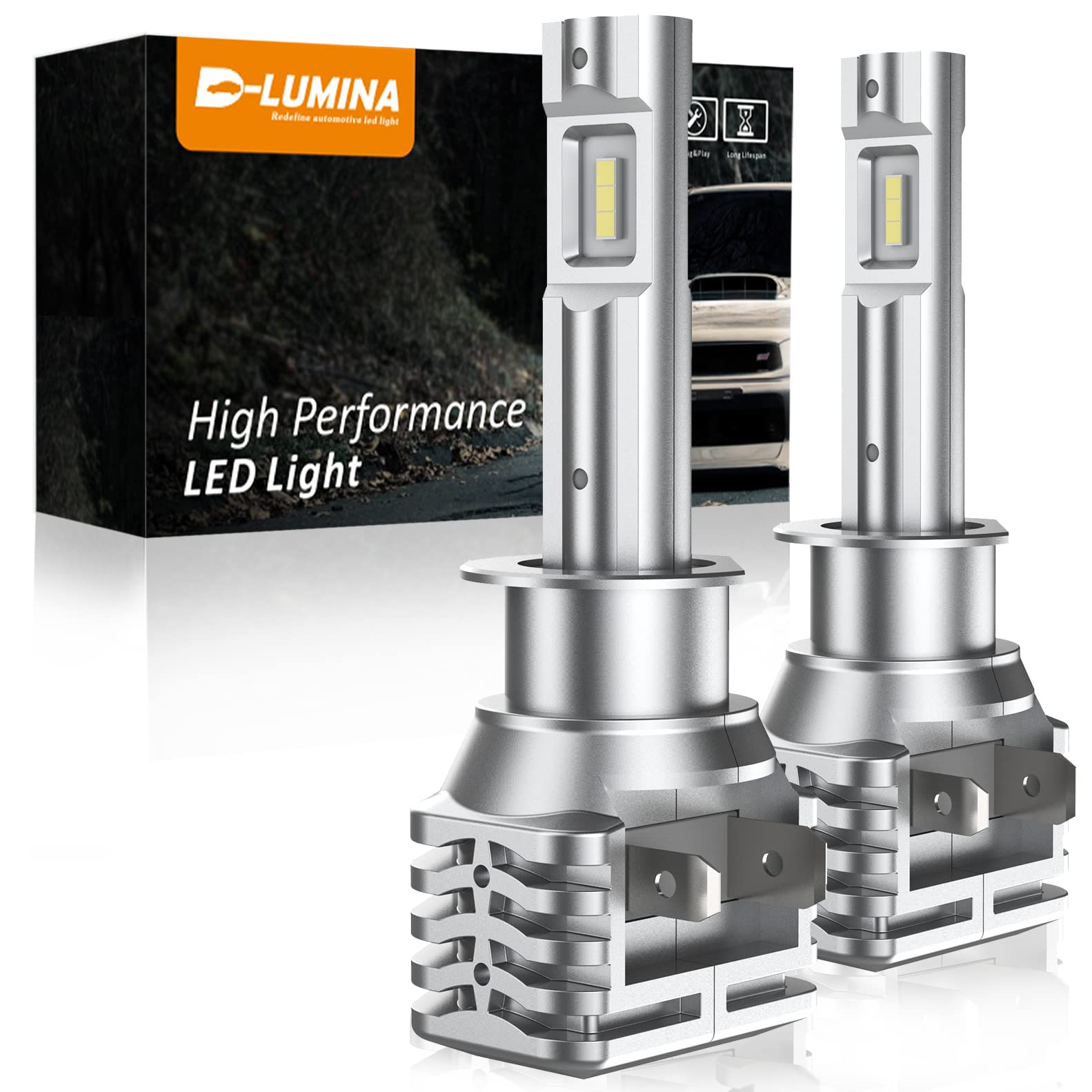 D-Lumina Lampadine H1 LED per Fari,60W 12000LM Lampadine per Fendinebbia 6500K Bianco Freddo,Kit di Conversione Tutto in Uno,Sostituzione Alogena-2 Anni di Garanzia (2 Pezzi)