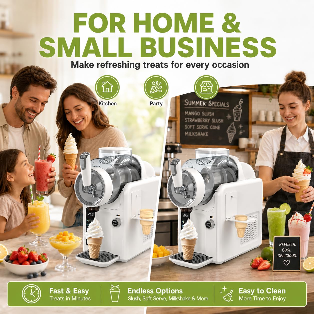 Slushie Maszyna do lodów domowych 2 l, miękka maszyna do lodów z regulowaną konsystencją, koktajl mleczny i urządzenie do smoothie, samoczyszczący ekspres do deserów i napojów, czarna