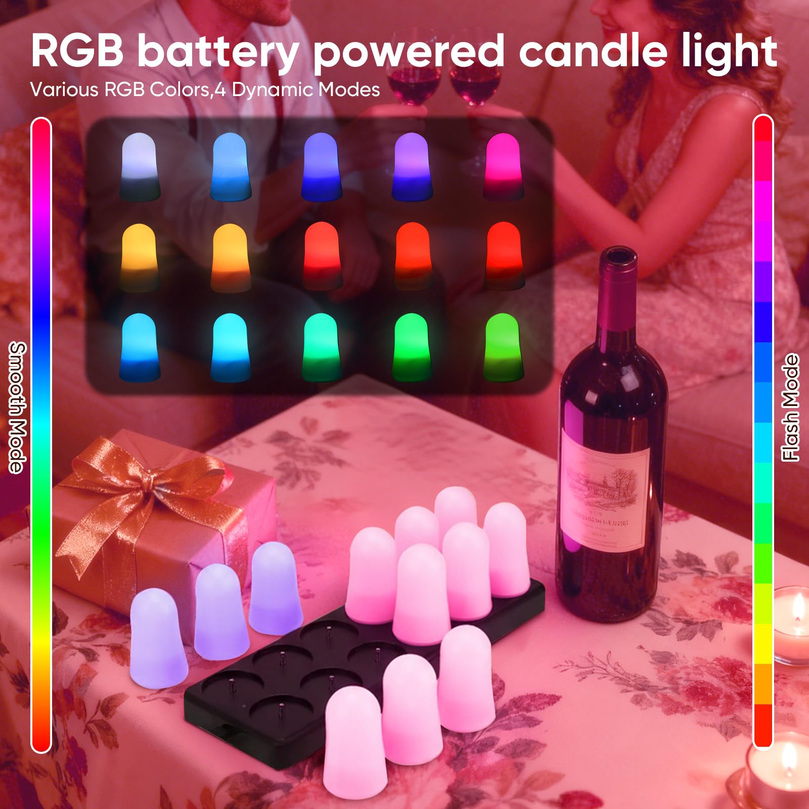 12er Set LED Teelichter Wiederaufladbar mit Ladestation - RGB Flackernde Elektrische Kerzen mit Fernbedienung, Extrem Lange Betrieb - Für Weihnachtsdeko, Tischdeko, Party, Wohnzimmer