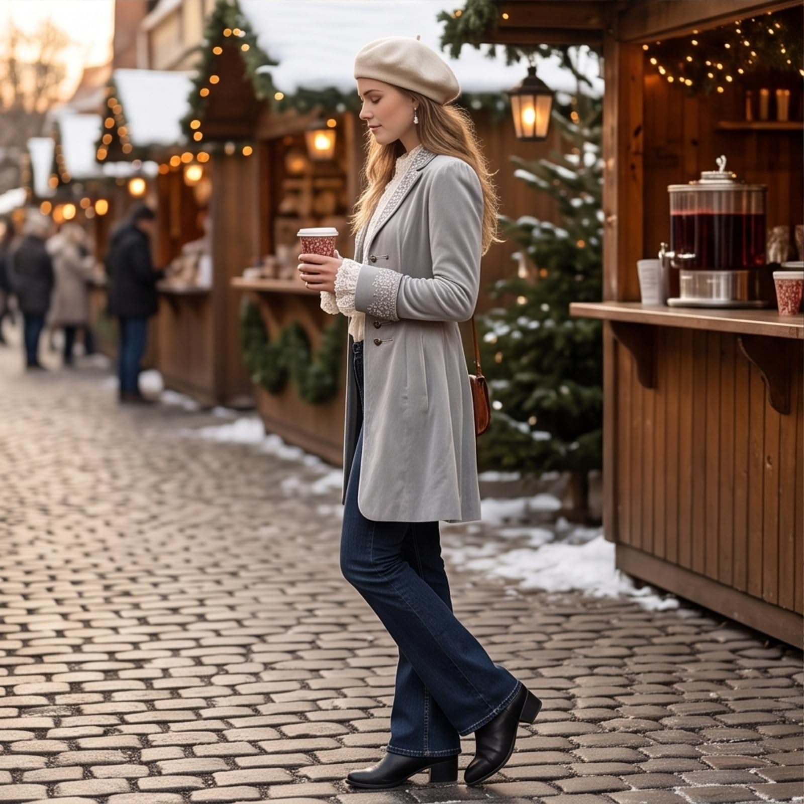 FUPODD Wintermantel Damen Elegant Samt Trenchcoat Lang Damenmantel Vintage