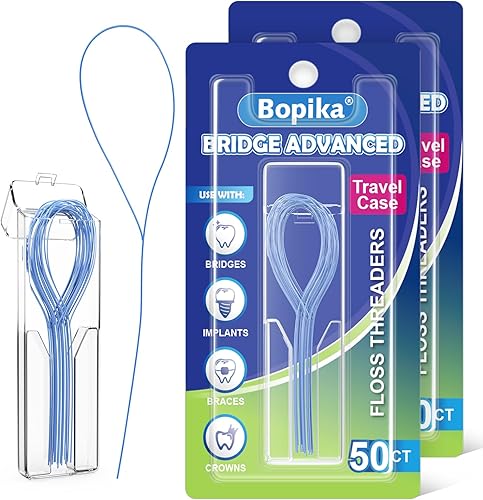 Bopika Enhebradores de hilo dental para frenos, puentes e implantes 100 unidades