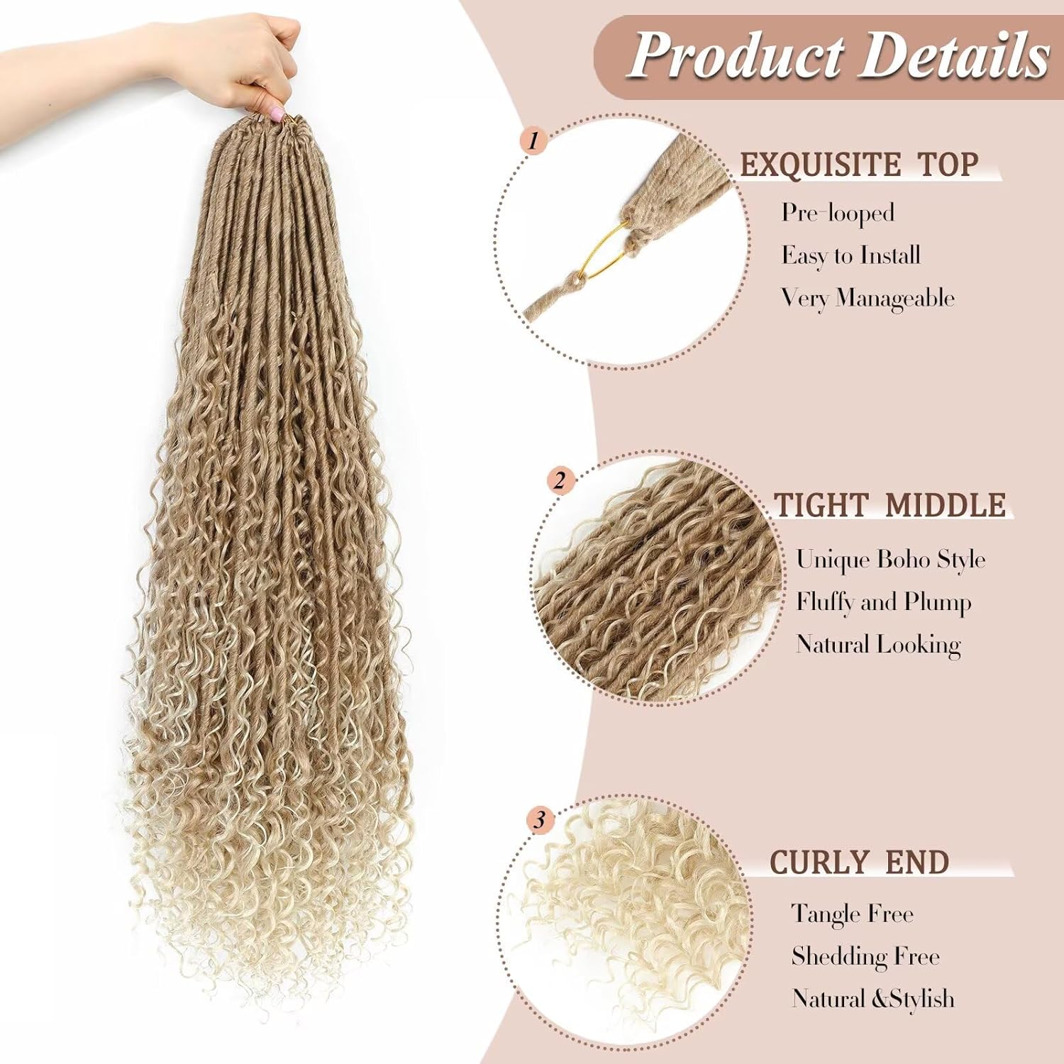 Boho Goddess Locs Crochet Hair - 9 Packs Boho Soft Locs 30 inch, Ombre Boho Faux Locs Crochet with Curly Ends, River Hair with Curls for Black Women(30Inch, 27/613#)