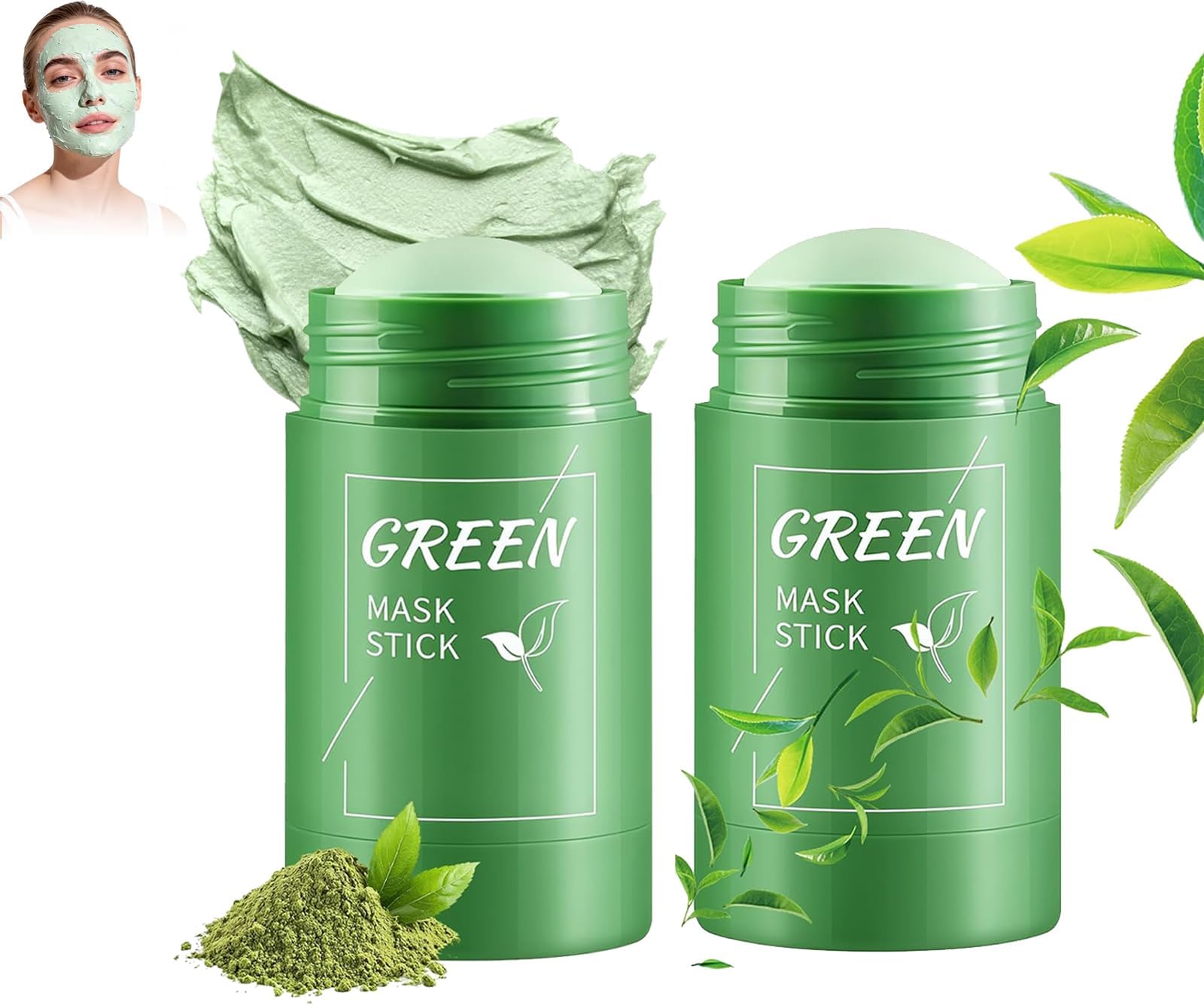 2 Pack Green Tea Mask Stick for Face,Green Tea Deep Cleanse Mask, Blackhead Remover Mask Stick,Purifying Clay Stick,Anti-Acne Oil Control & Clean Pores for All Skin Types Women and Men