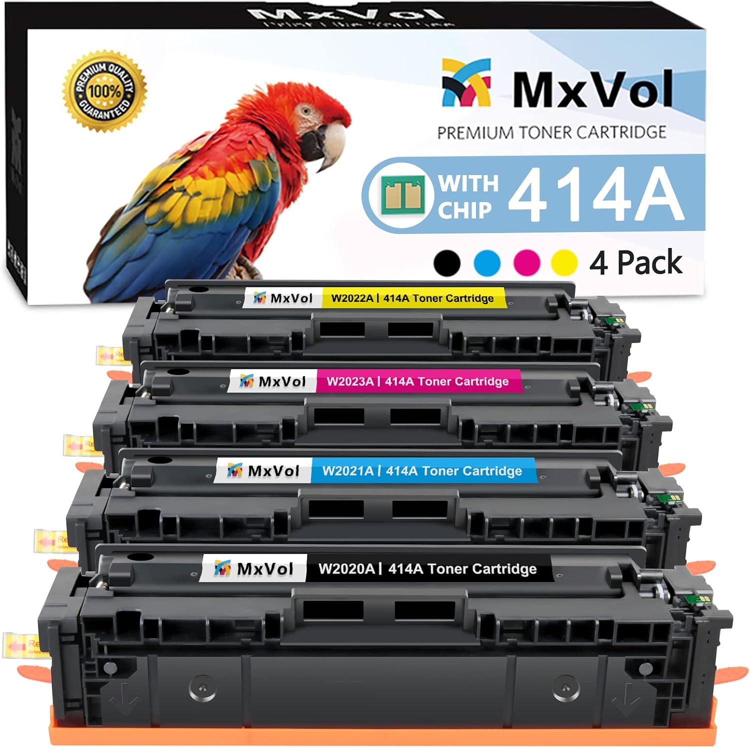 414A Toner Cartridges 4 Pack【Patented Chip】 Compatible Replacement for HP 414A W2020A 414X W2020X Work with HP Color Pro MFP M479fdw M454dw Enterprise M455dn MFP M480f Printers Ink (4 Pack)