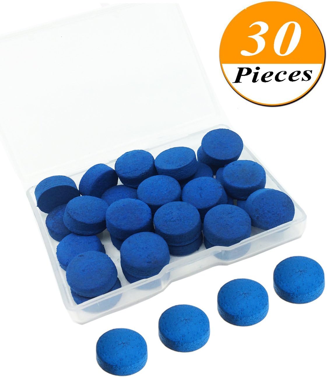 Kenkio 30 Pieces Cue Tips 13 mm Pool Billiard Cue Stick Tips Replacement with Storage Box for Snooker Pool Cues, Blue