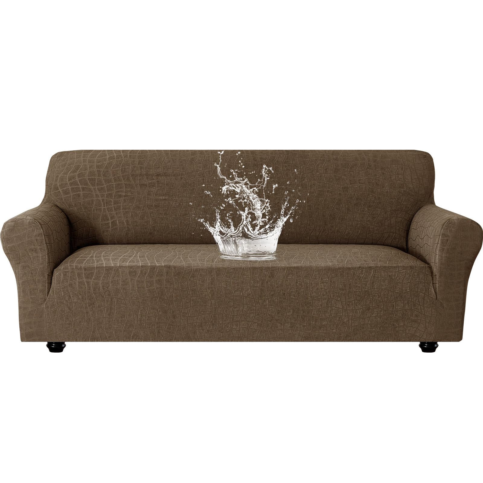 Ystyle Waterproof Sofa Cover, 3 Seater, Adjustable Elastic Sofa Covers, Universal Covers Sofas Anti-Scratch Cats, Non-Slip Couch Cover, Stain Resistant, with Armrests, Light Coffee Global Recycled Standard Global Recycled Standard Global Recycled Standard
