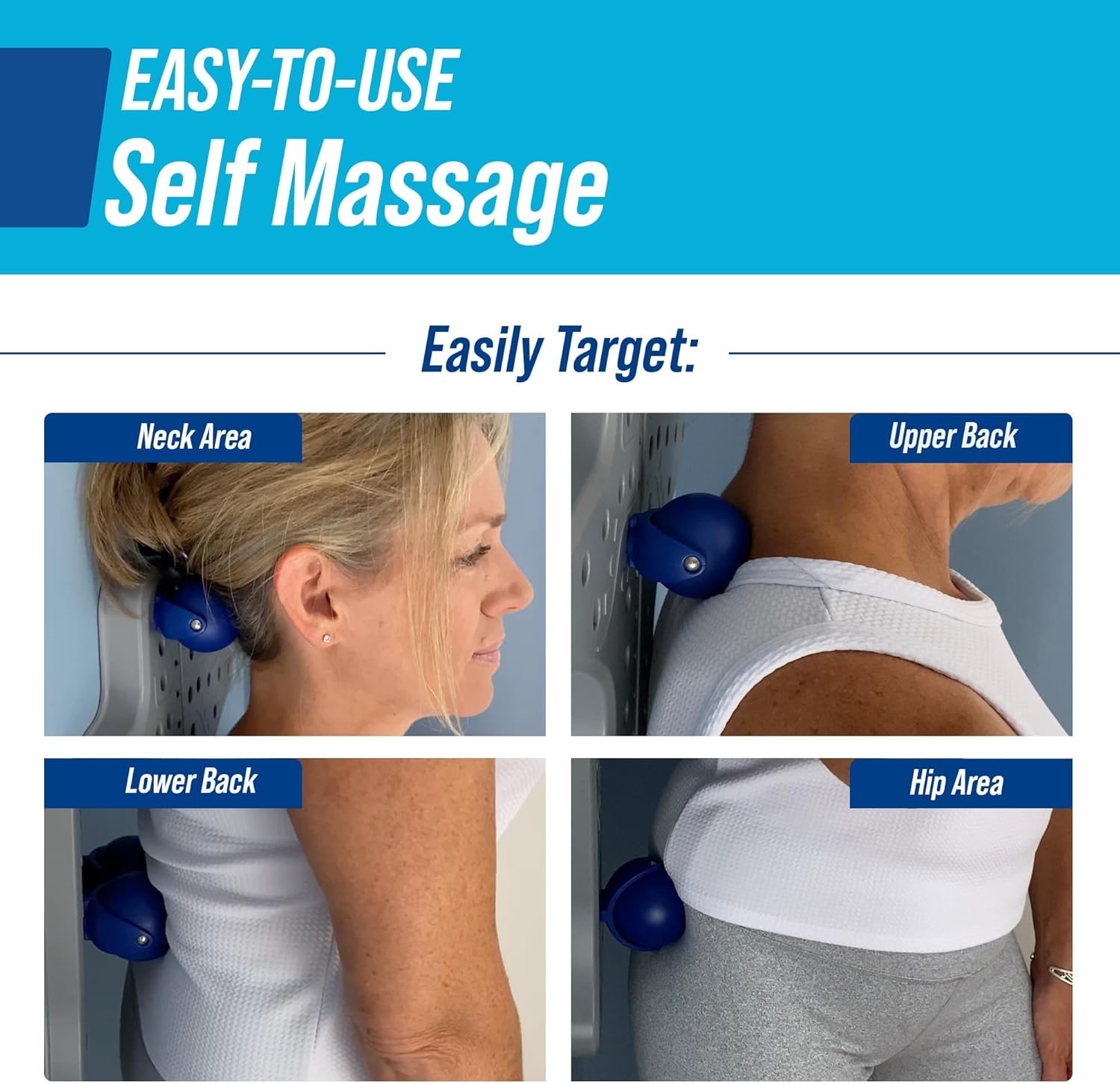 EZ-Bak Wall Mounted Roller Ball Neck and Back Massager - Deep Tissue Myofascial Release Tool, Adjustable Roller Balls for Trigger Point Therapy, Pain Relief, Flexibility, and Full Body Muscle Recovery