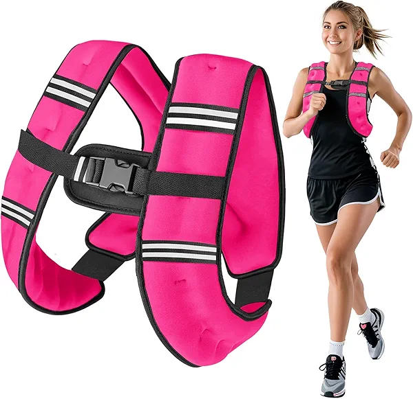 Wolliwa Weighted Vest for Woman Men,6lb/8lb/12lb/16lb/20Lb/25lb Weight Vest with Reflective Stripe Adjustable Buckle Strap Back Pocket Workout Strength Training Walking Jogging Running