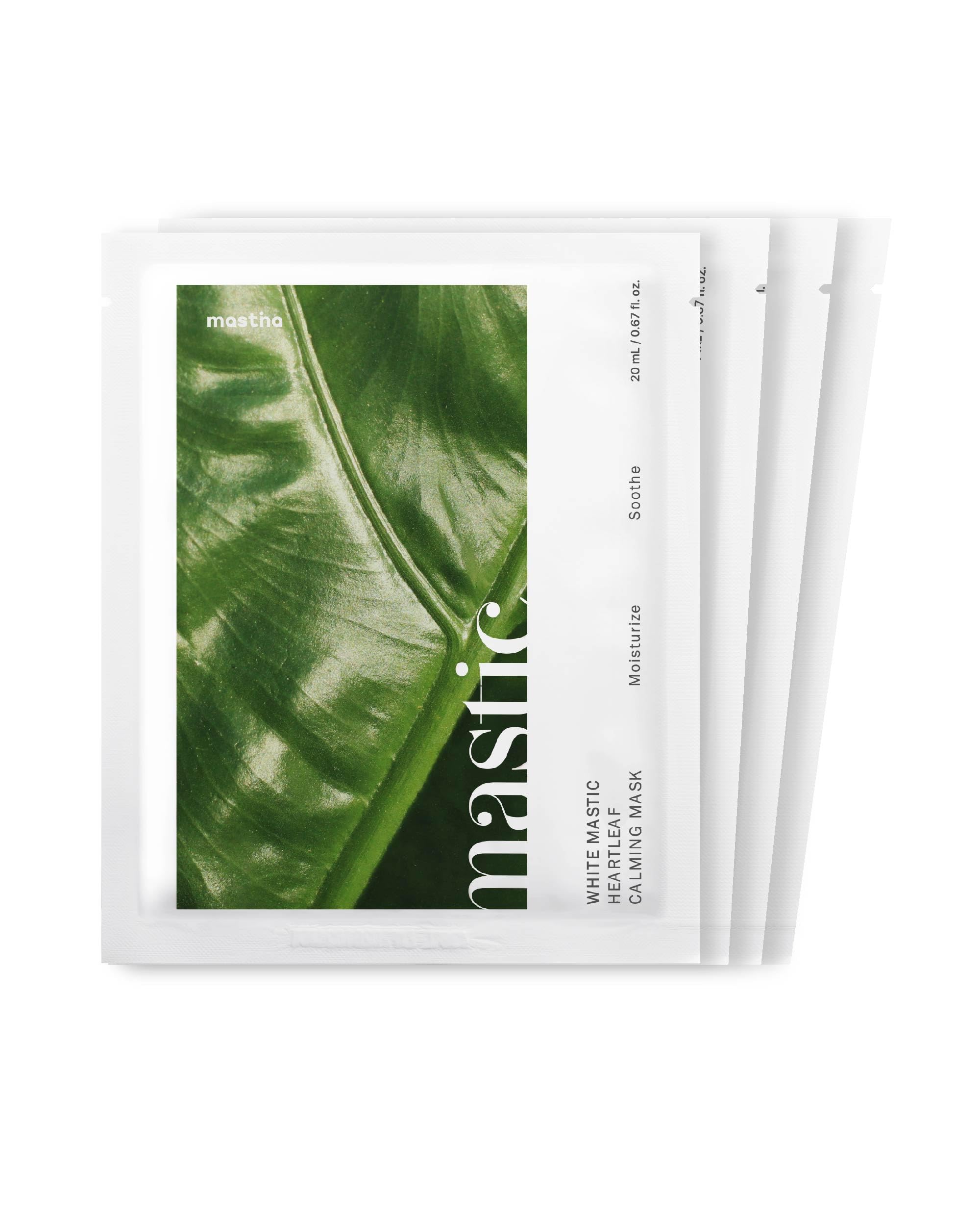 MASTINAWhite Mastic Face Mask (Heartleaf Calming, 4 pc) Premium Korean Skin Care for Soothing & Deep Moisturization. Sensitive Tired Skin White Mastic Cica Vegan Sheet Masks