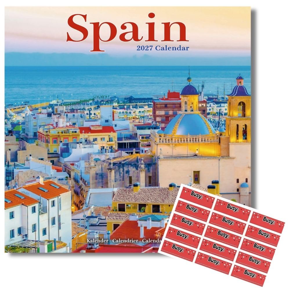 Avonside Spain 2027 Square Calendar with Organisational Stickers