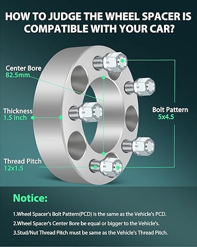 Miniatura 2 de SCITOO 4 espaciadores de rueda de 5 x 4.5 pulgadas, paso de rosca de 12 x 1.5 pulgadas, orificio del buje de 3.248 in, 5 lengüetas, espaciadores de
