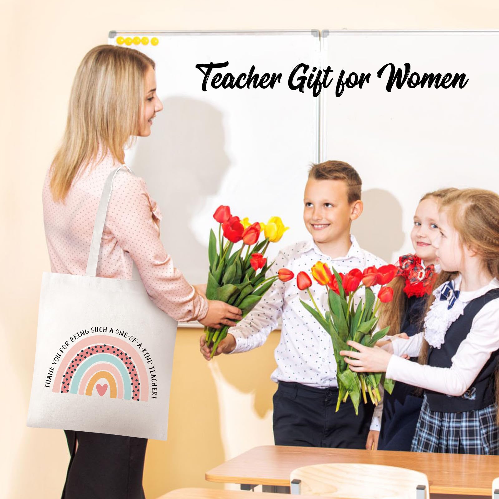 TYL&TYS 3pcs Teacher Appreciation Gifts Teacher Bags for Women, Teacher Gifts Teacher Tote Bag Canvas Bags, Rainbow Graduation Thanksgiving School Supply Birthday Gift