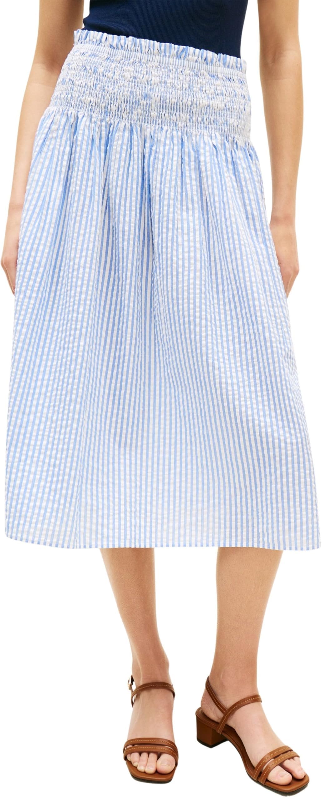 Tommy Hilfiger Women SWIMSHOP Seersucker Smocked SKRT Blue (Thin Banker STP Blue Spell/White) M