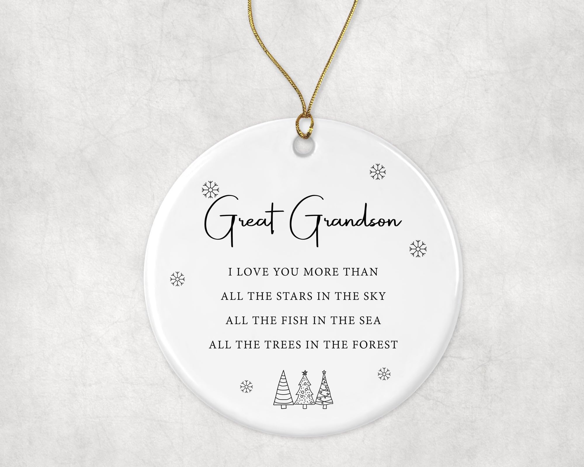Great Grandson Christmas Ornament, We Love You More Than All The Stars In The Sky, All The Fish In The Sea, All The Trees In The Forest, Ceramic